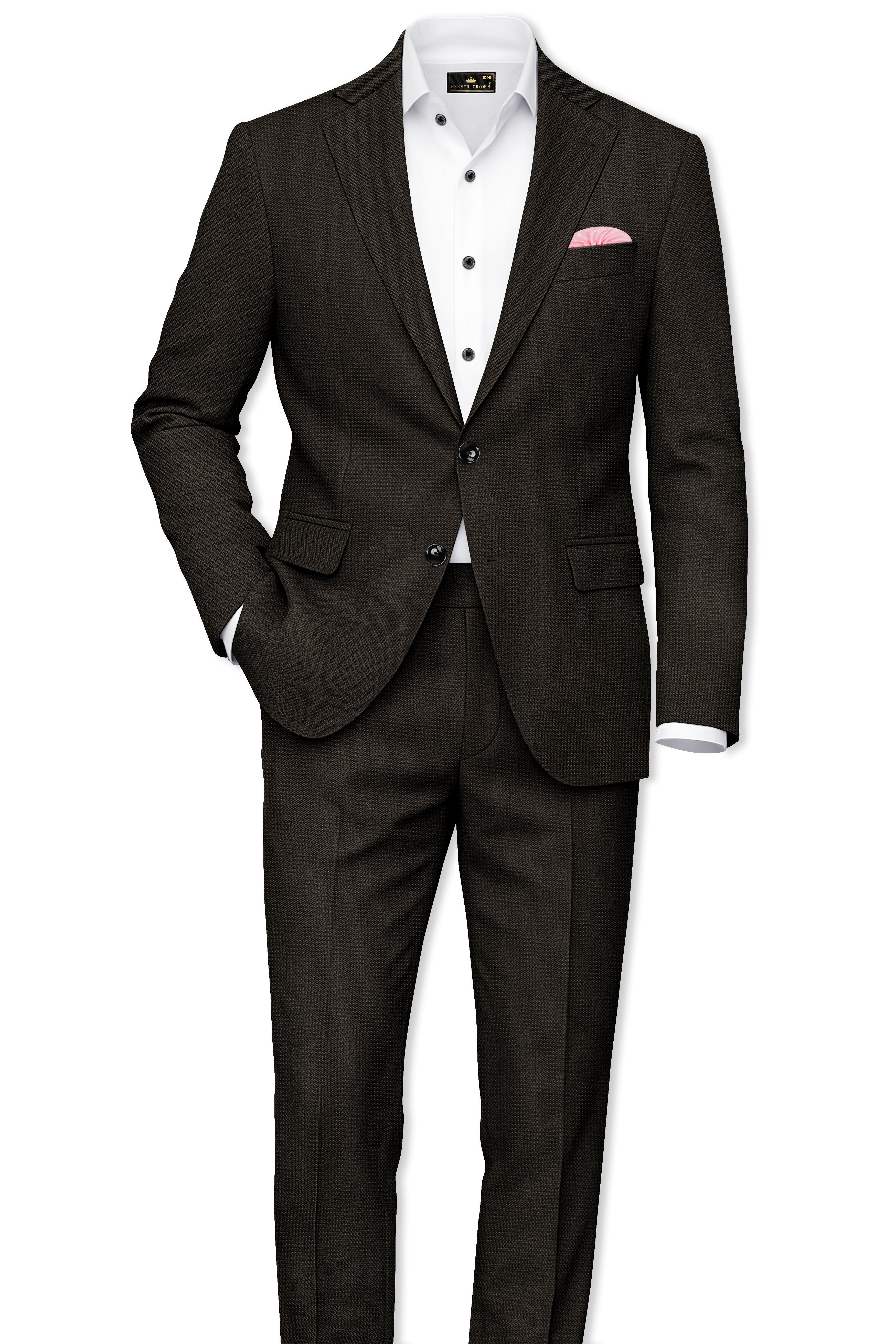 Velaro-Rangoon Green Diamond Textured Wool Rich Slight Stretch Waistband Pant