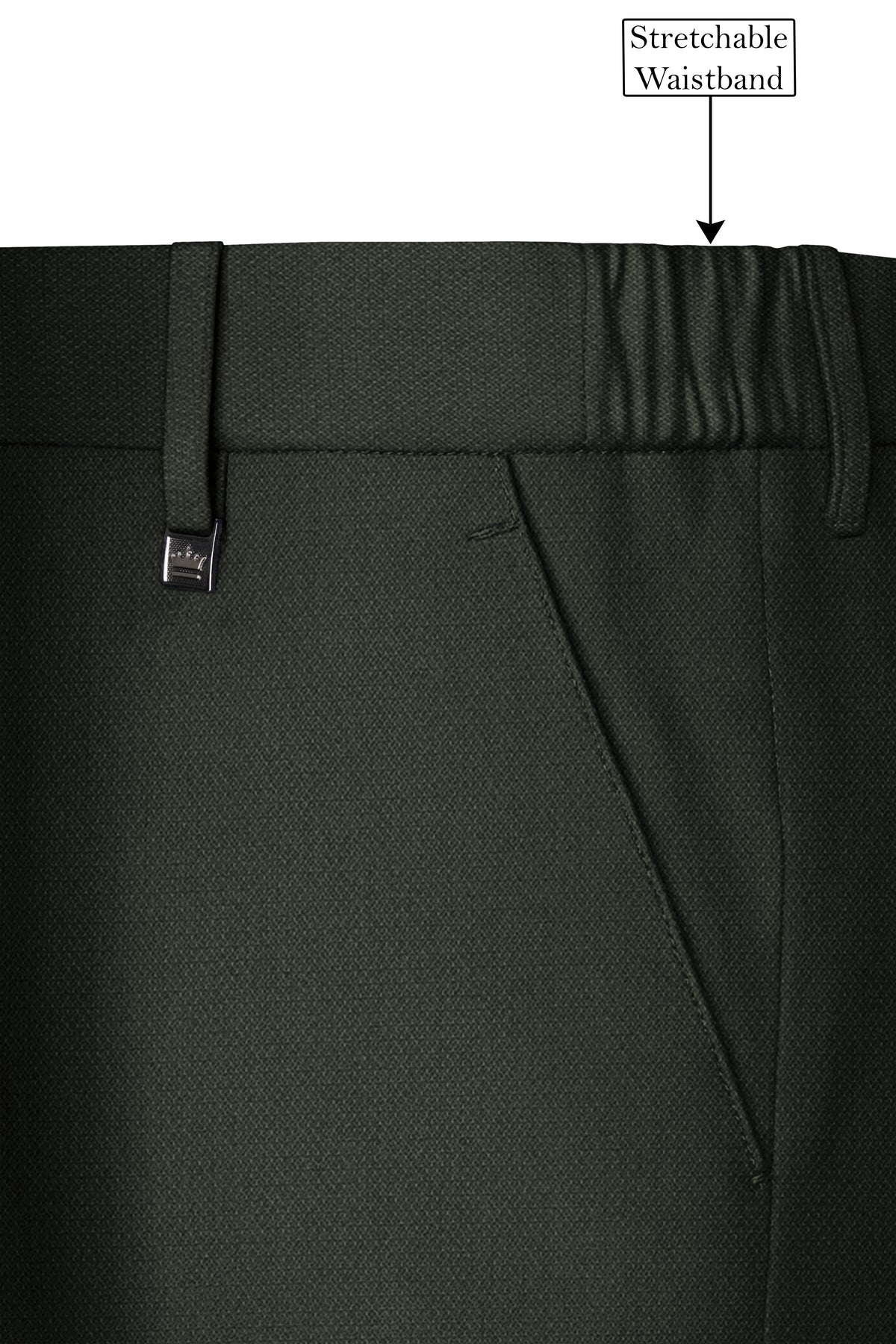Velaro-Rangoon Green Diamond Textured Wool Rich Slight Stretch Waistband Pant