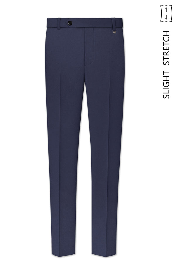 Noctis-Cinder Blue Diamond Textured Wool Rich Slight Stretch Waistband Pant