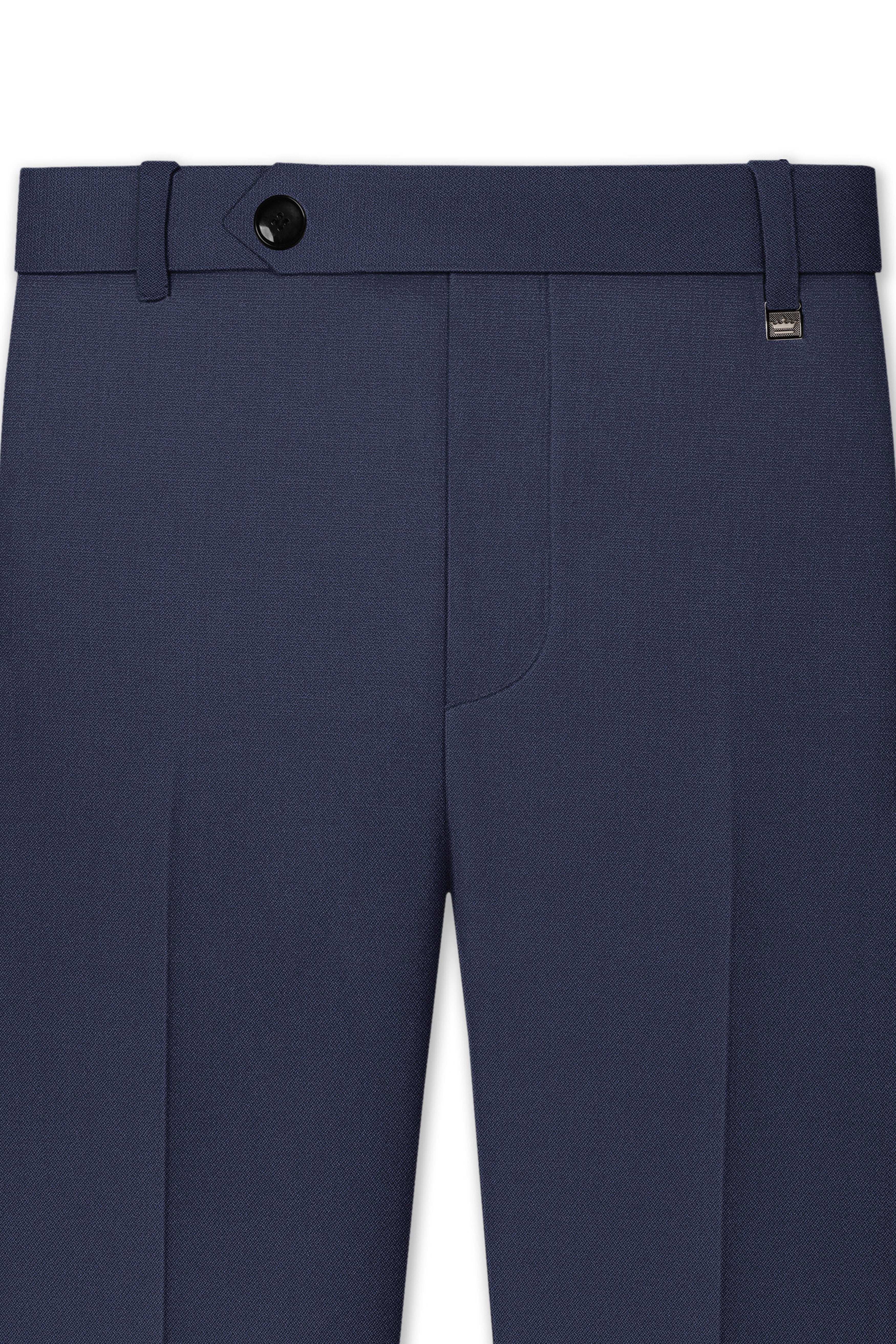 Noctis-Cinder Blue Diamond Textured Wool Rich Slight Stretch Waistband Pant