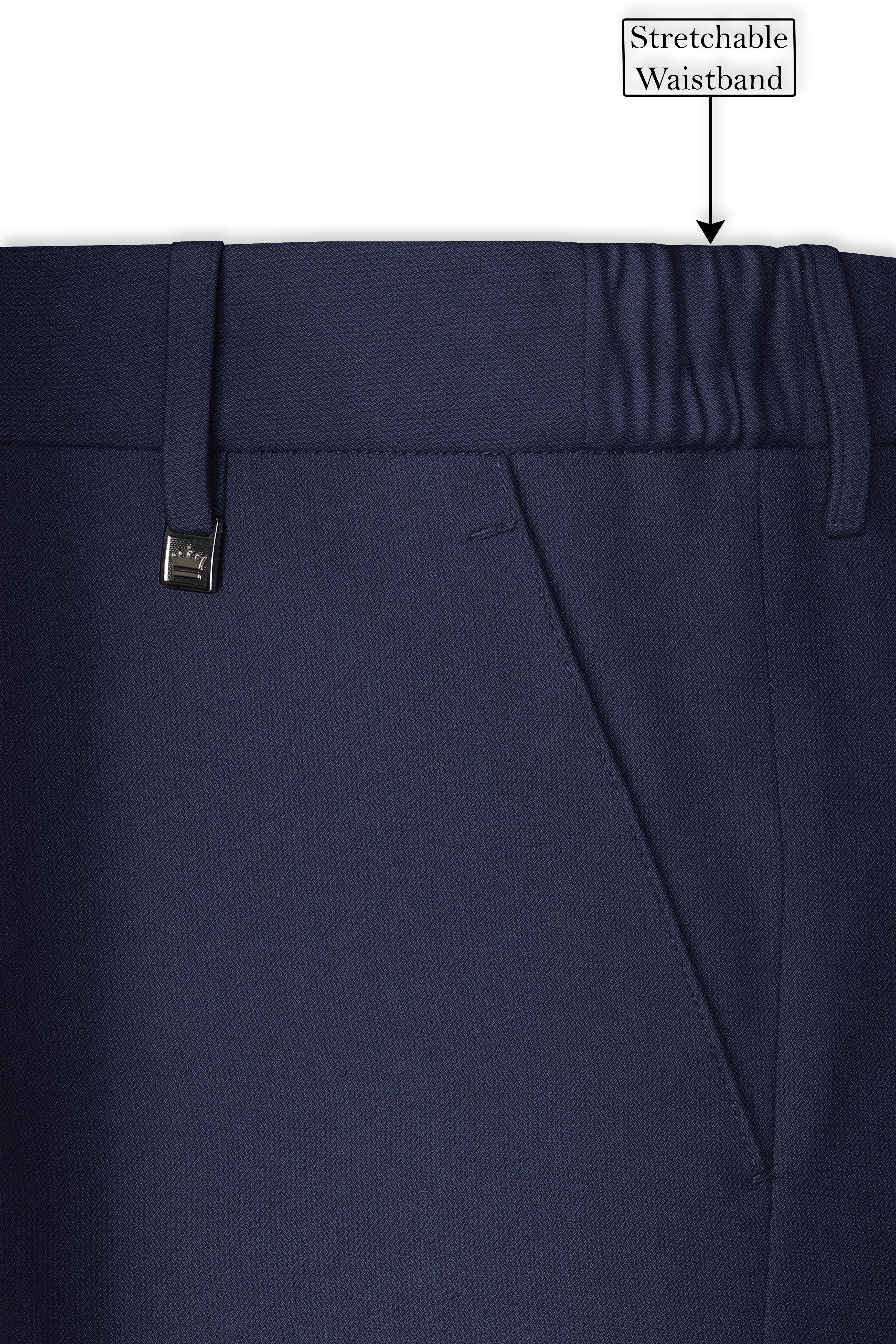 Noctis-Cinder Blue Diamond Textured Wool Rich Slight Stretch Waistband Pant