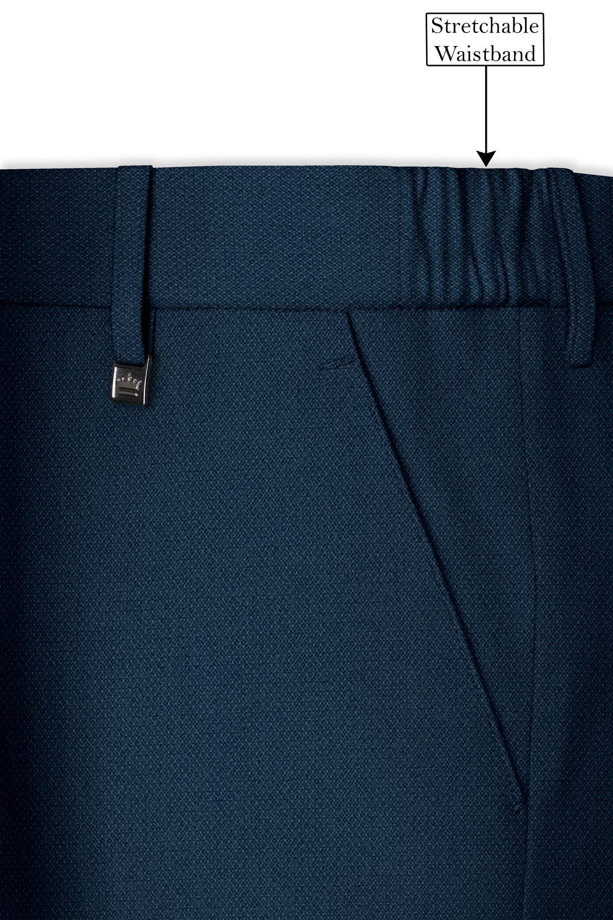 Noctis-Cinder Blue Diamond Textured Wool Rich Slight Stretch Waistband Pant