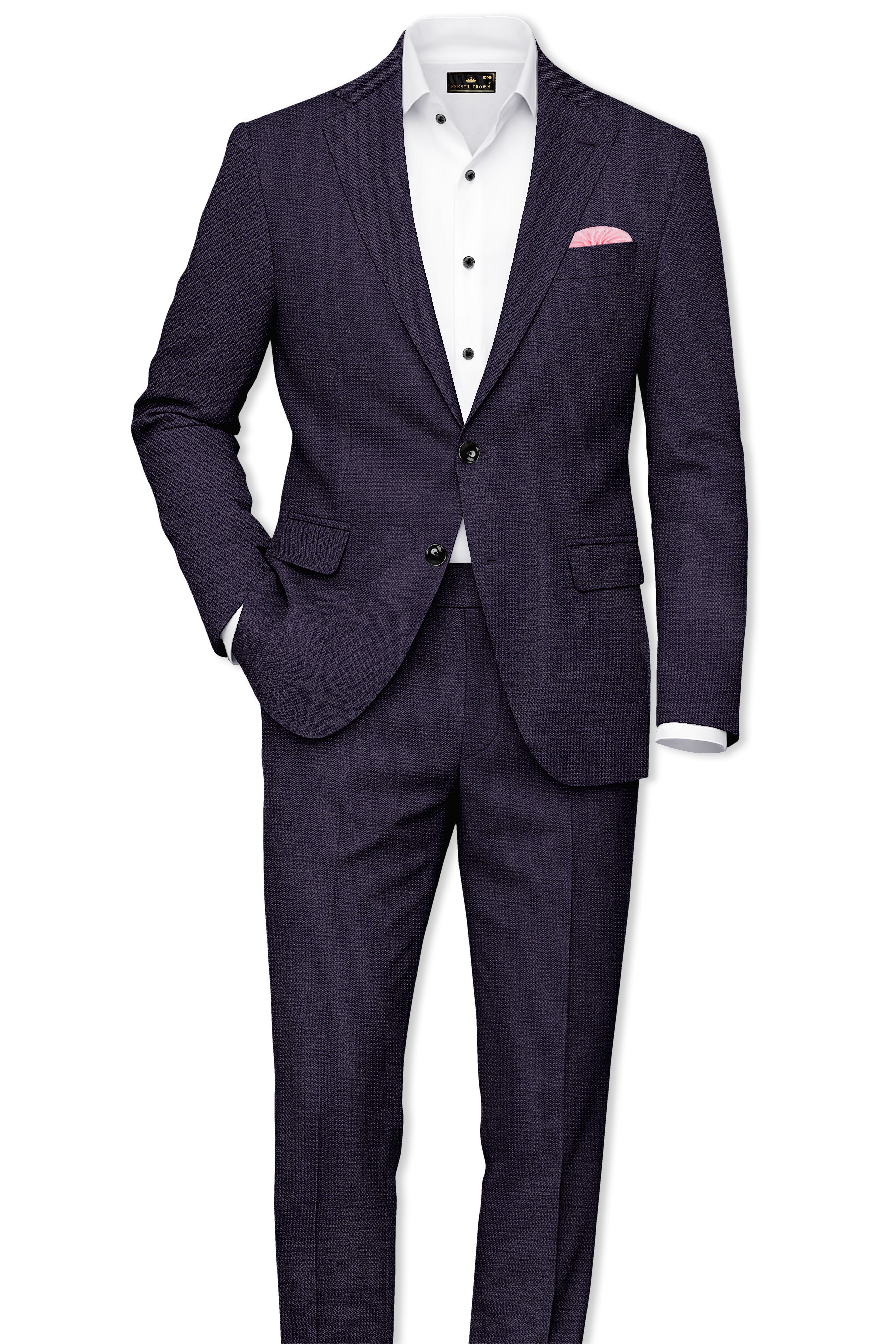 Vesper-Bastille Purple Diamond Textured Wool Rich Slight Stretch Waistband Pant