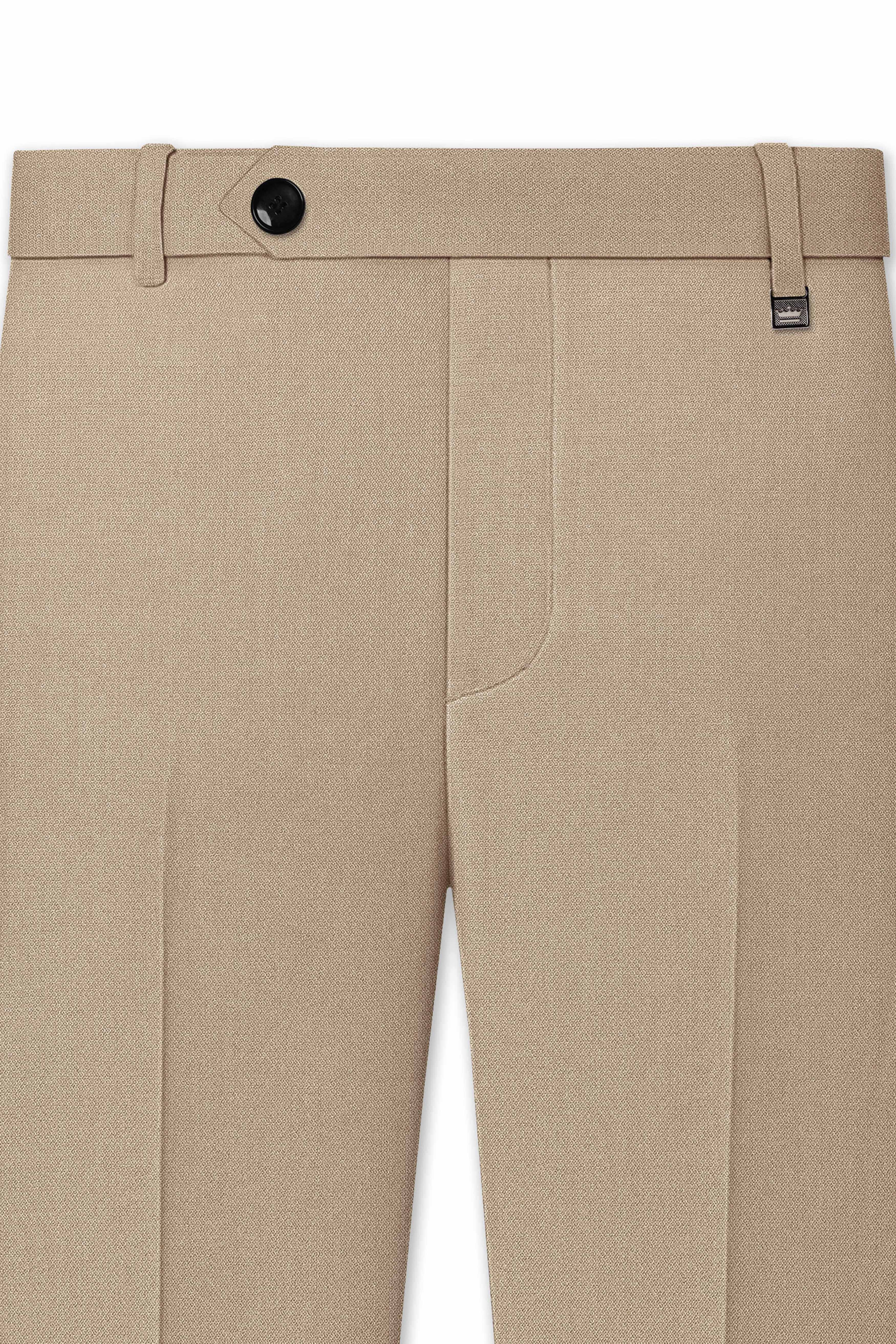 Sable-Mongoose Cream Diamond Textured Wool Rich Slight Stretch Waistband Pant