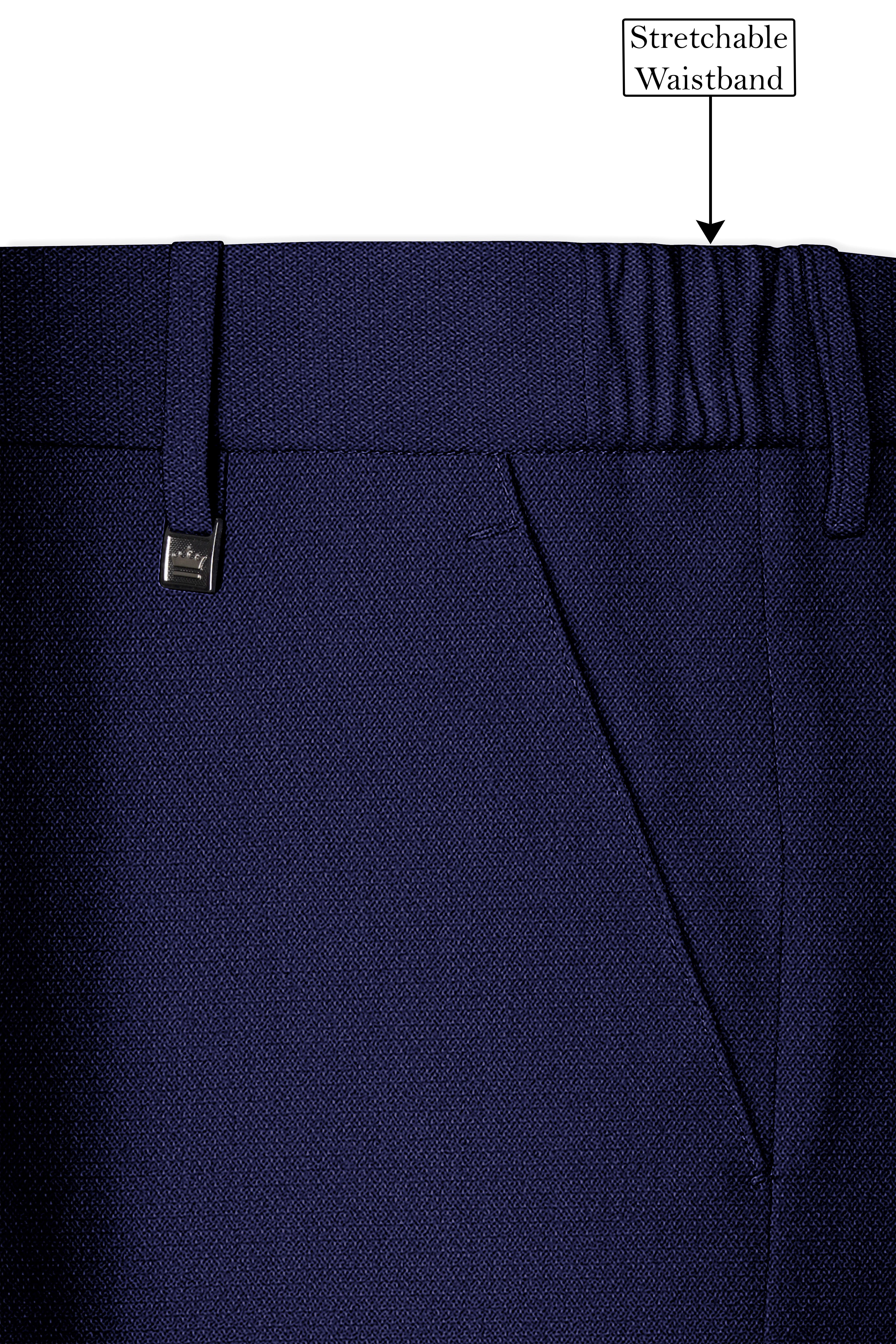Orion-Vulcan Blue Diamond Textured Wool Rich Slight Stretch Waistband Pant