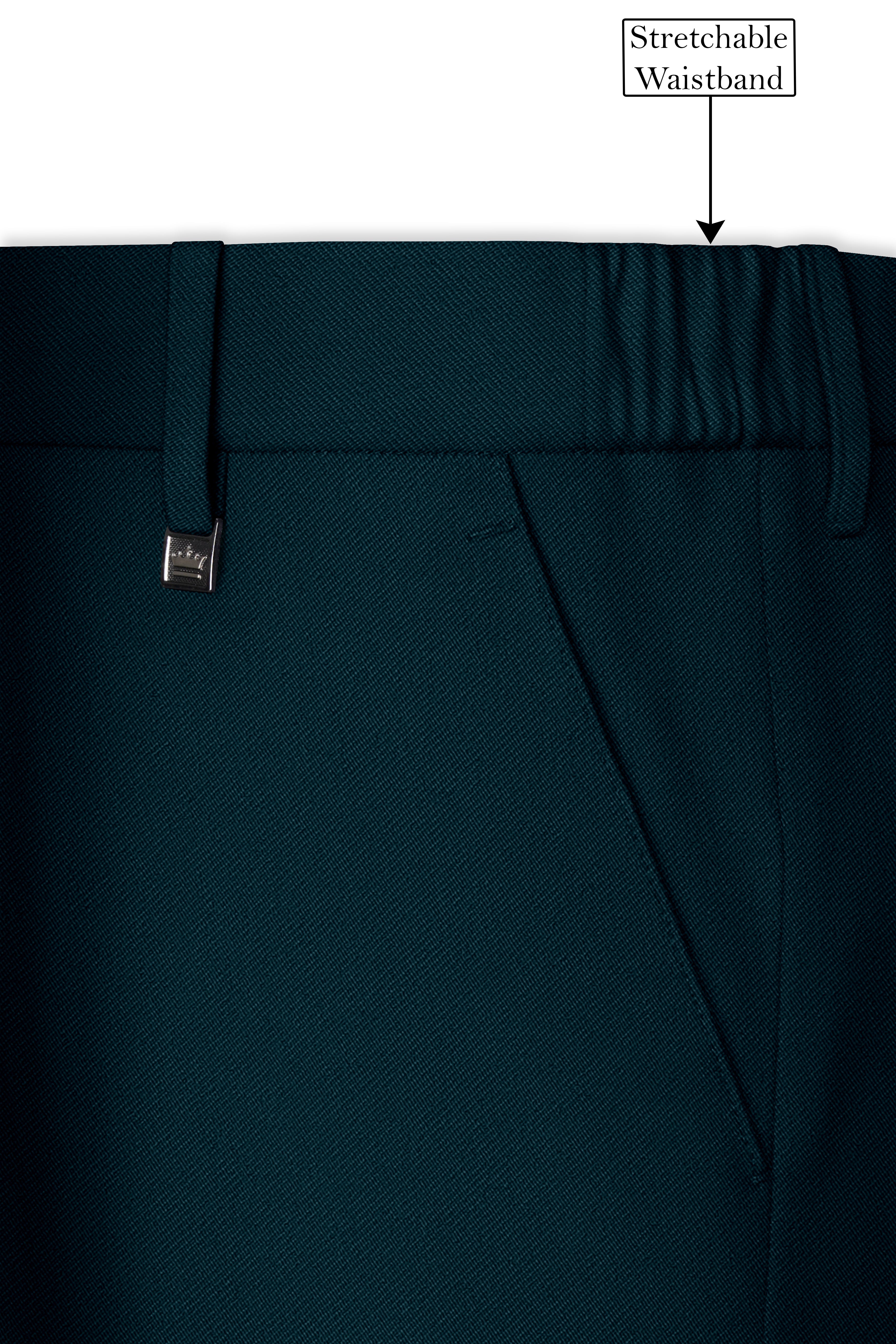 Zephyr-Korean Teal Green 4-Way Stretch Wrinkle-Free Wool Rich Stretchable Waistband Pant
