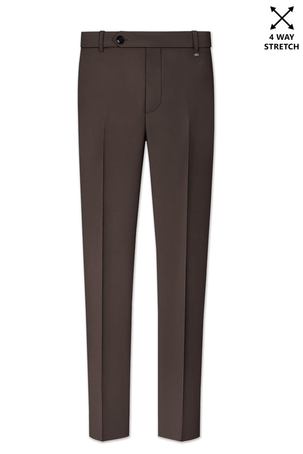 Serein-Korean Taupe Brown 4-Way Stretch Wrinkle-Free Wool Rich Stretchable Waistband Pant