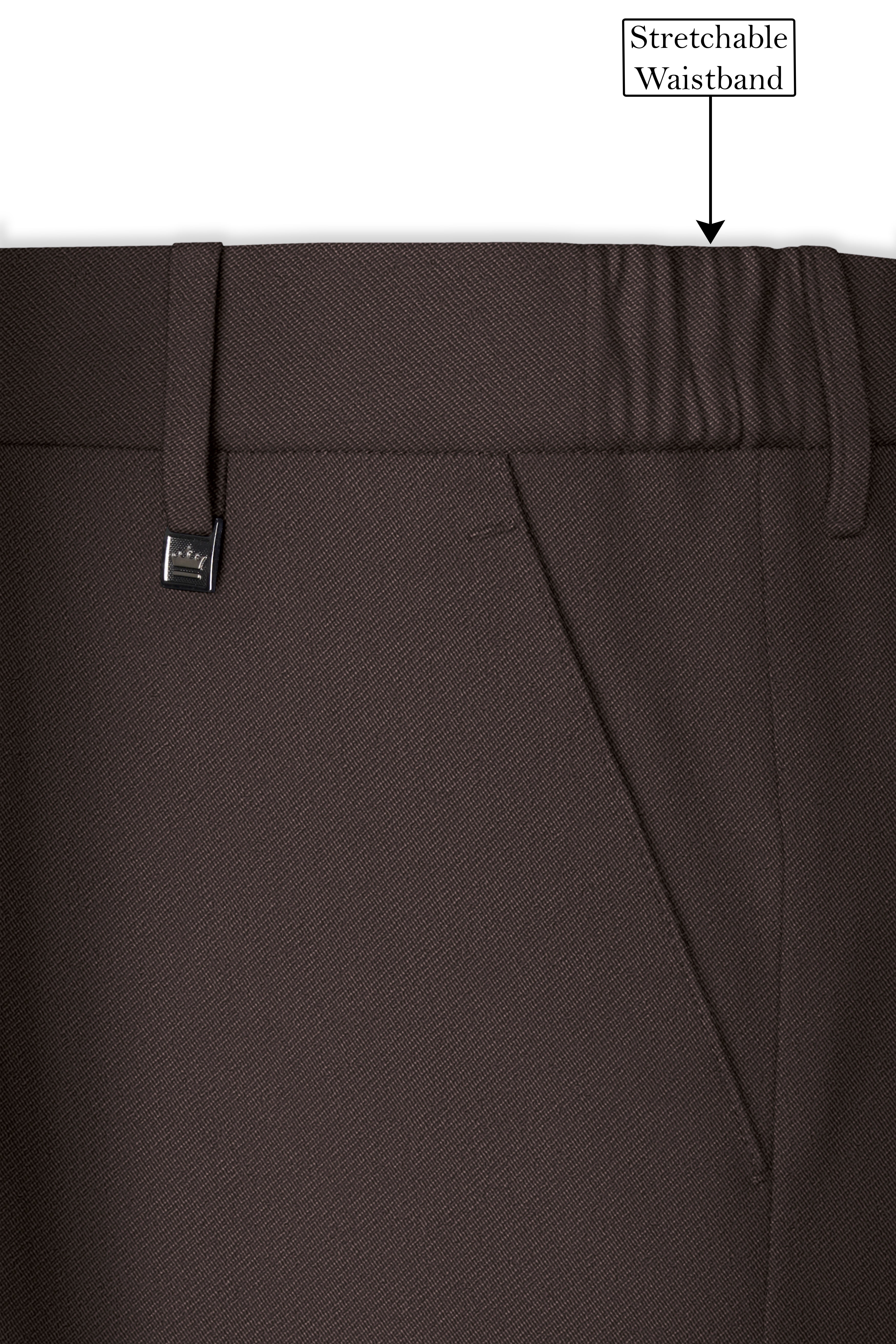 Serein-Korean Taupe Brown 4-Way Stretch Wrinkle-Free Wool Rich Stretchable Waistband Pant