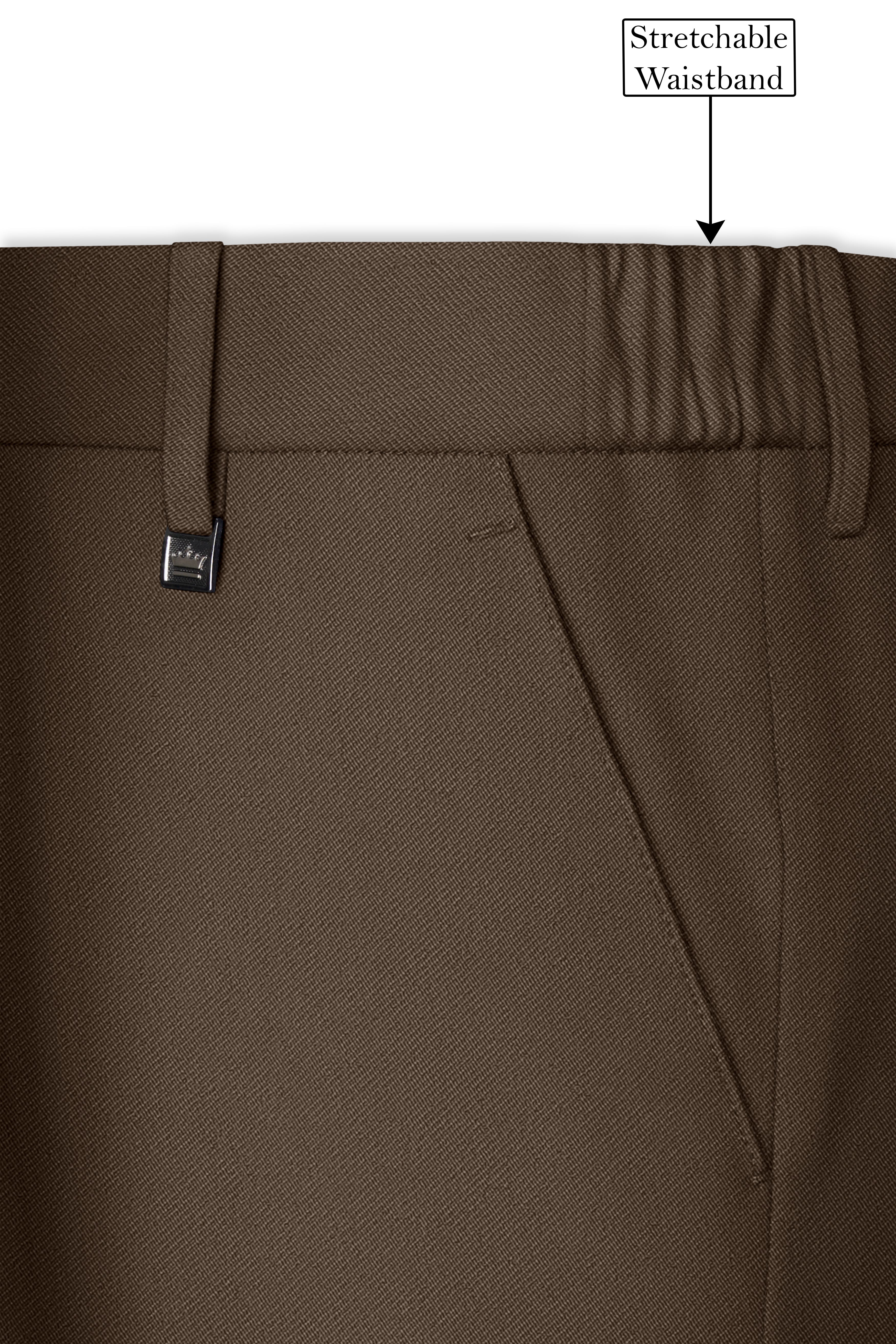 Prestige-Lisbon Brown Wool Rich Slight Stretch Waistband Pant