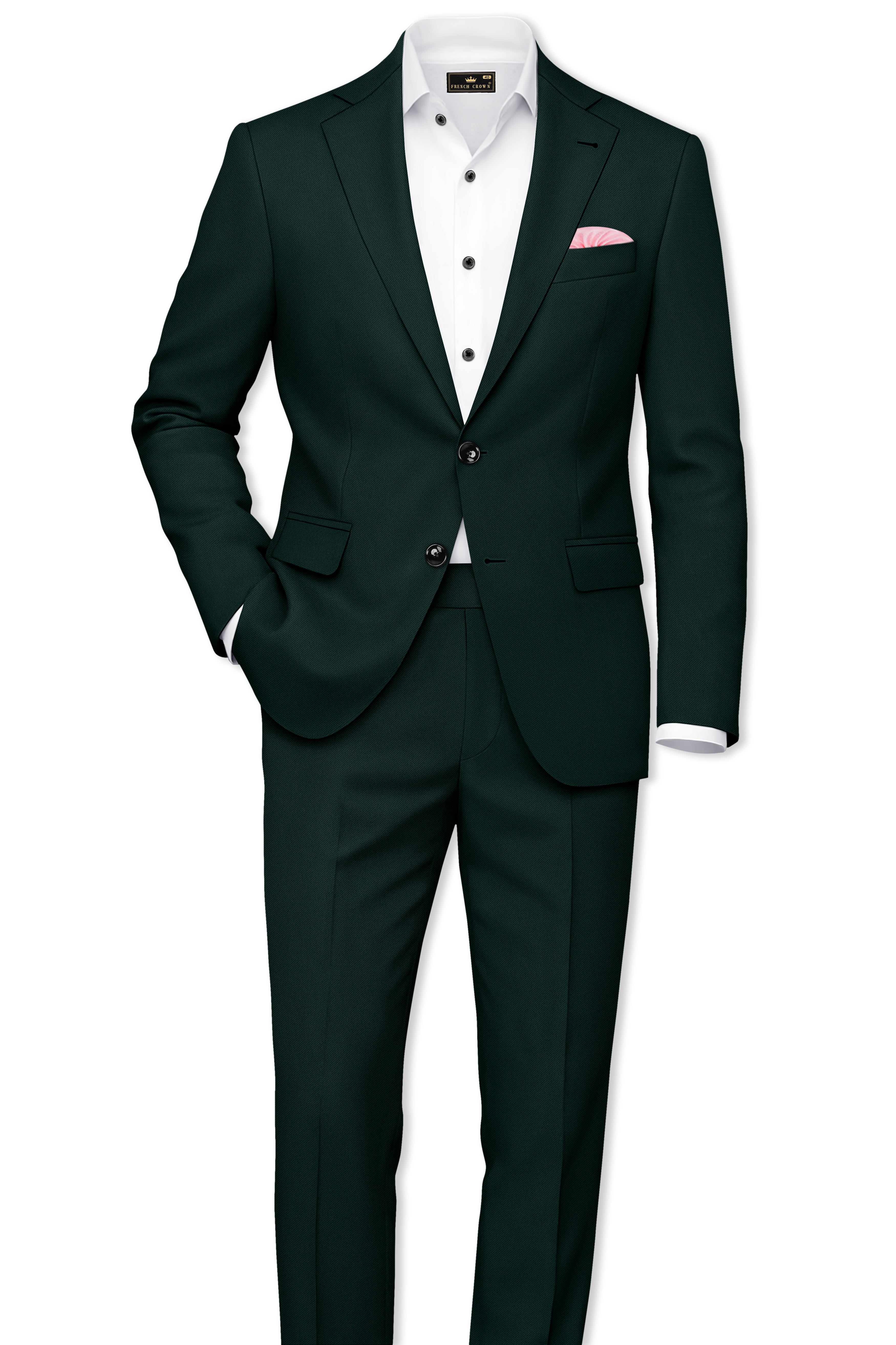 Lustre-Emerald Green Wool Rich Slight Stretch Waistband Pant