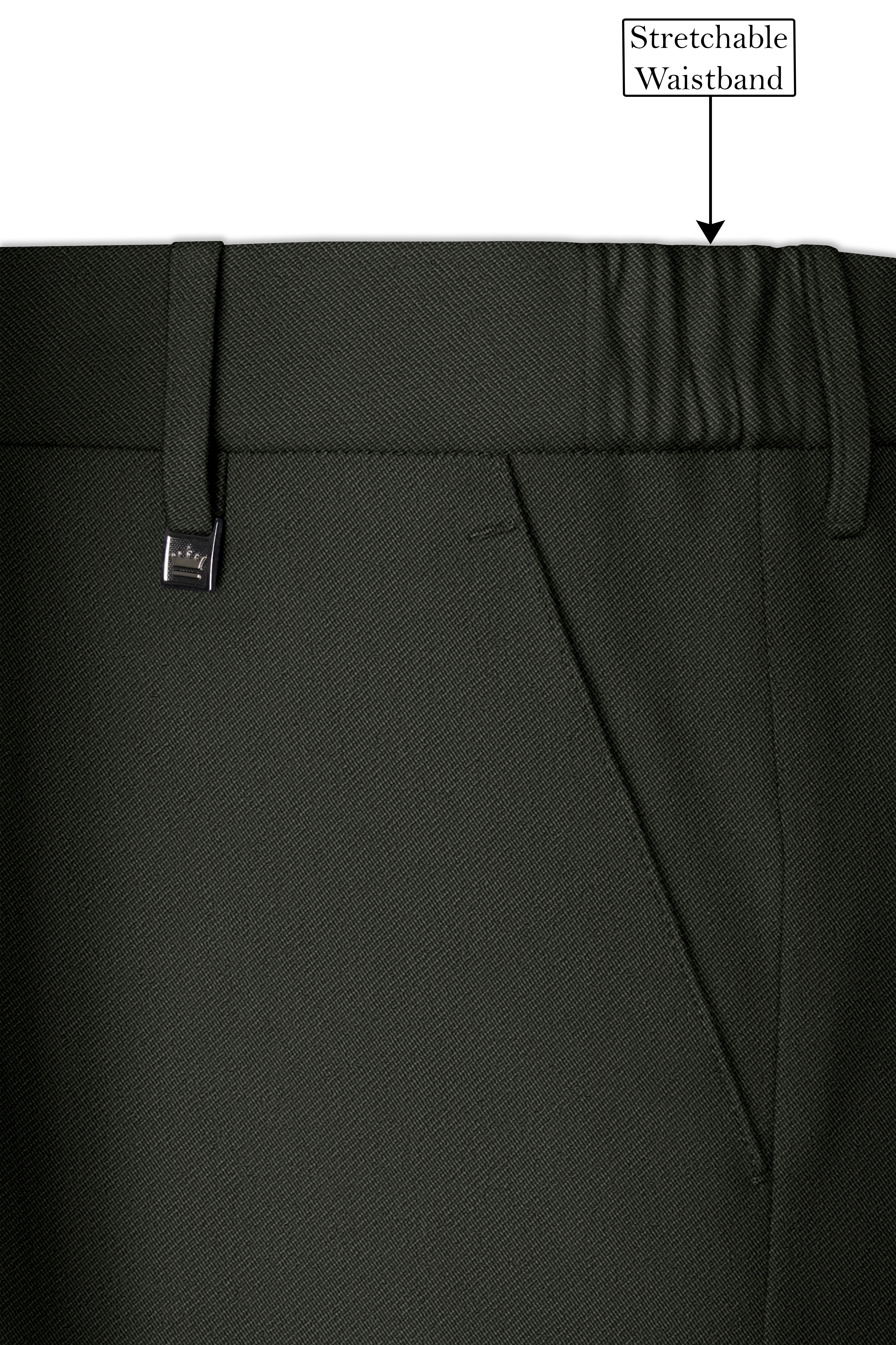 Apex-Piano Green Wool Rich Slight Stretch Waistband Pant