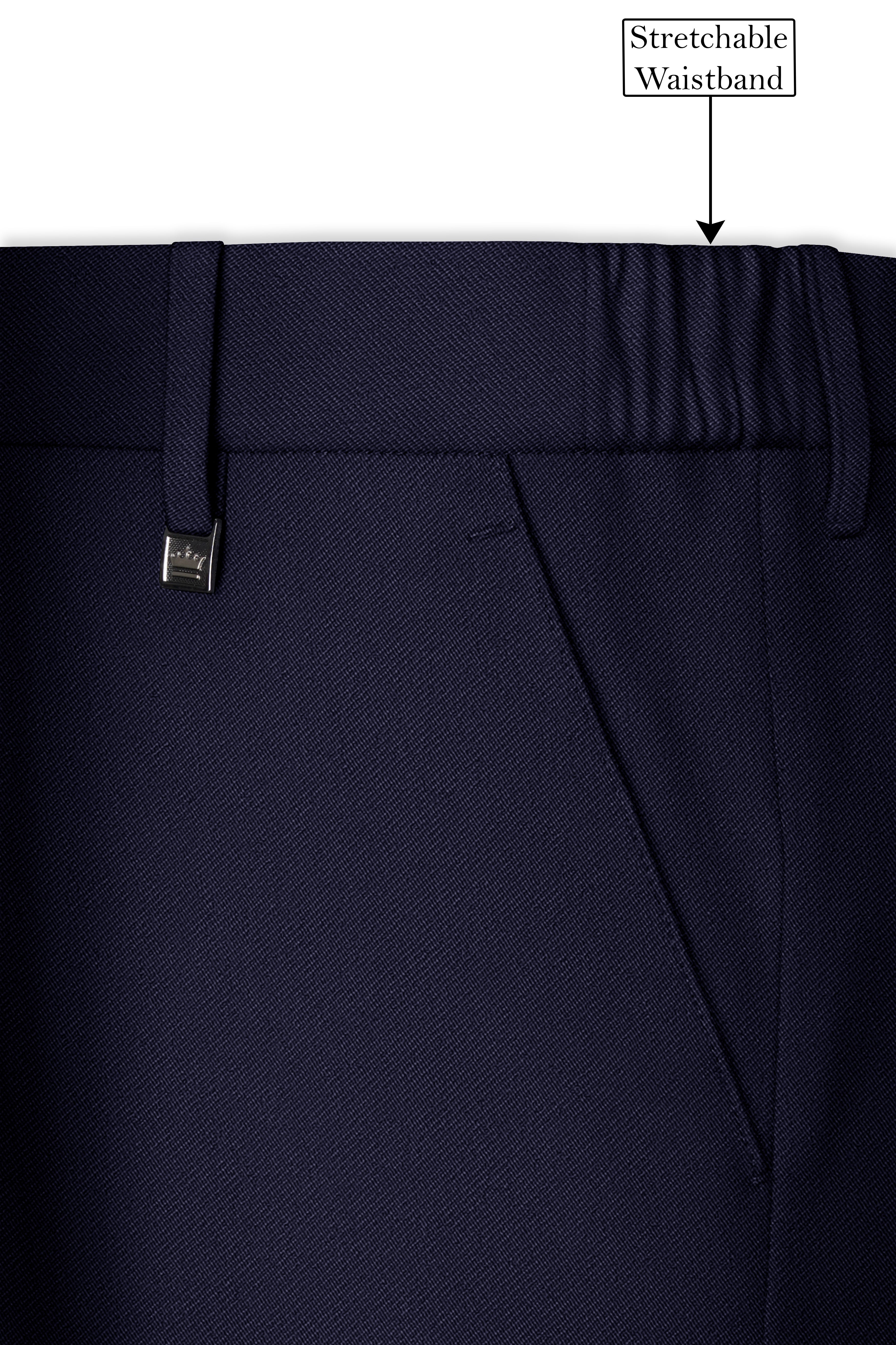 Azure-Baltic Sea Blue Wool Rich Slight Stretch Waistband Pant