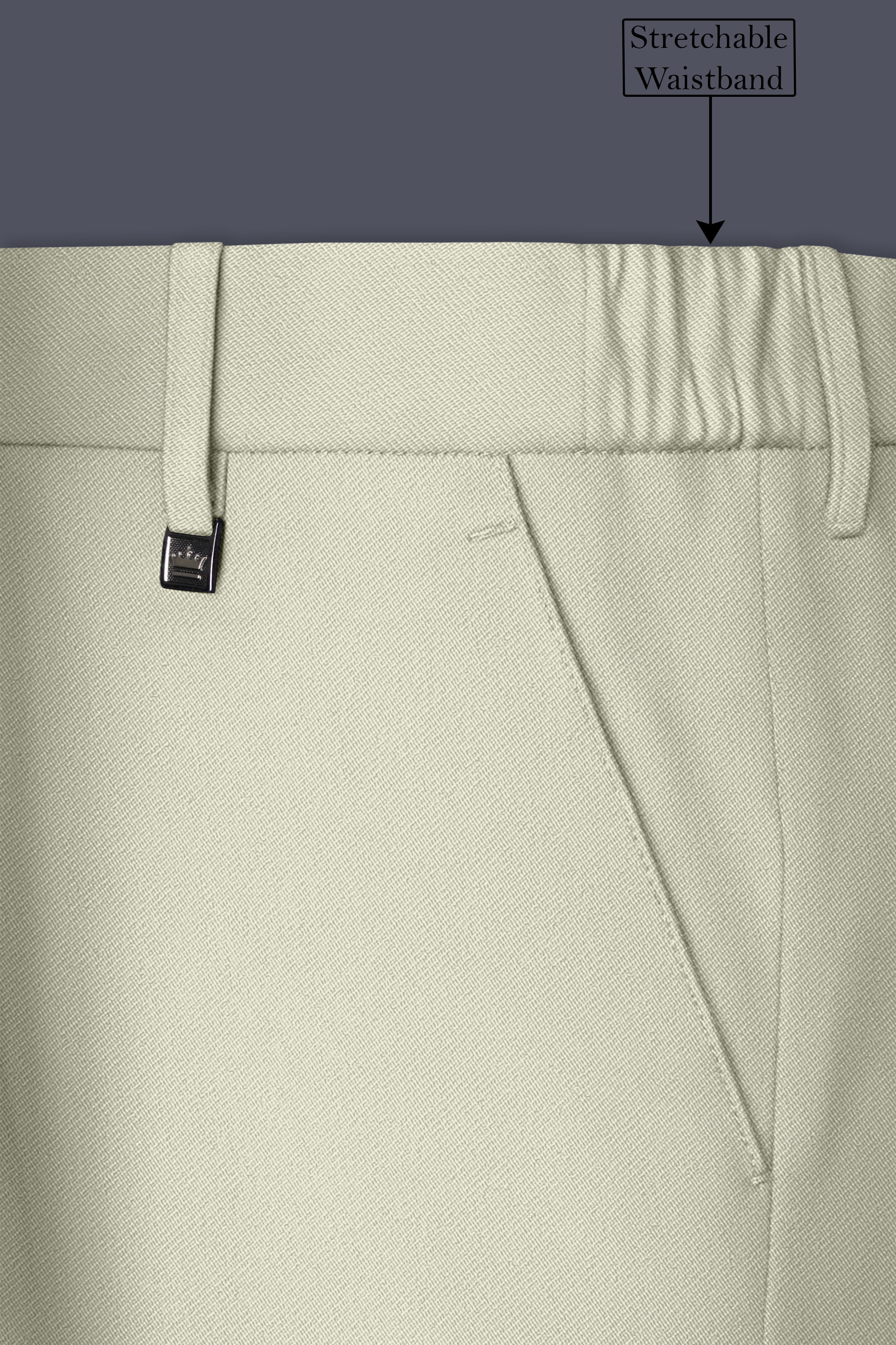 Verde-Tana Green Wool Rich Slight Stretch Waistband Pant