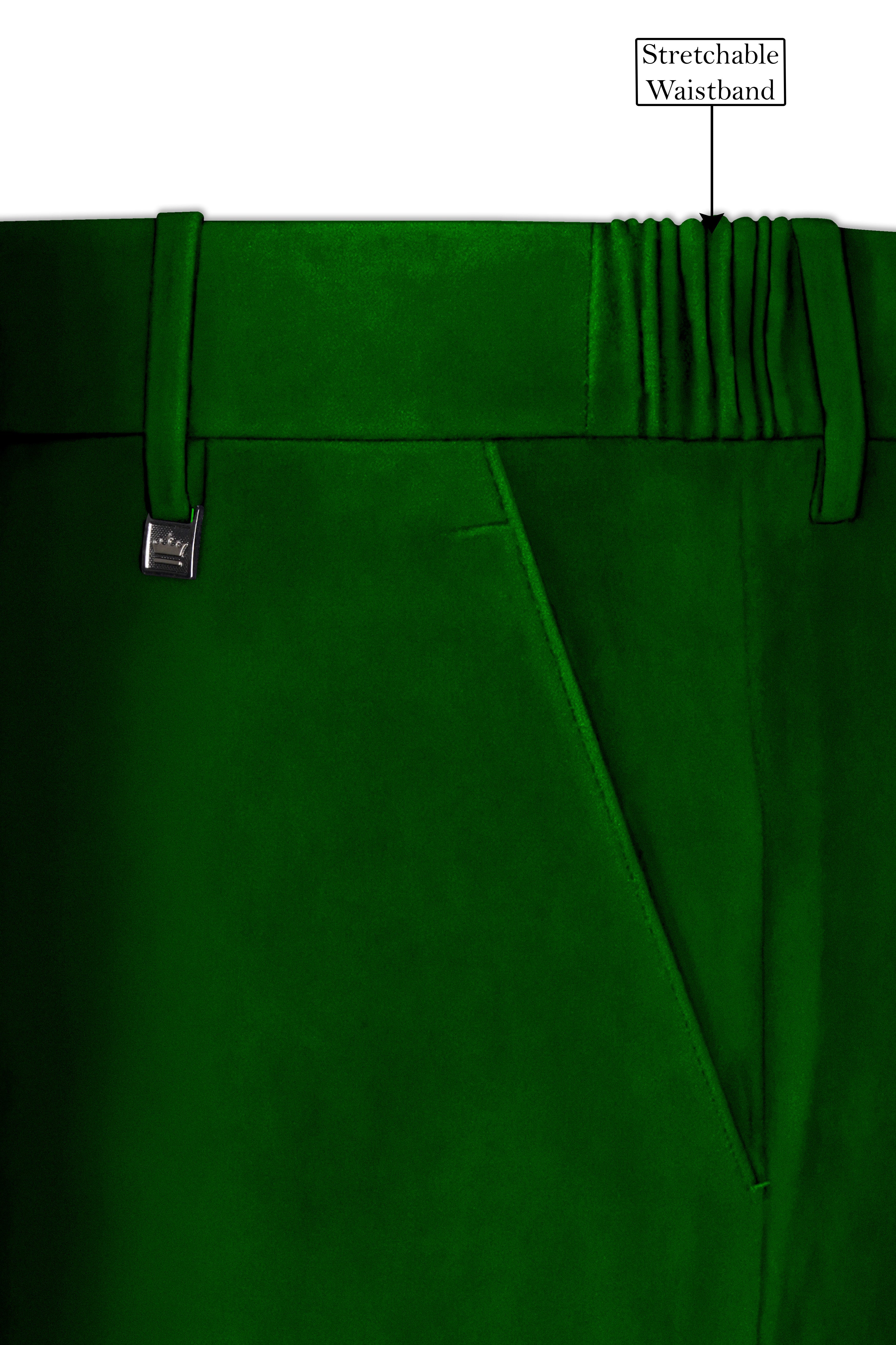 Viridian-Hunter Green Velvet Stretchable Waistband Pant