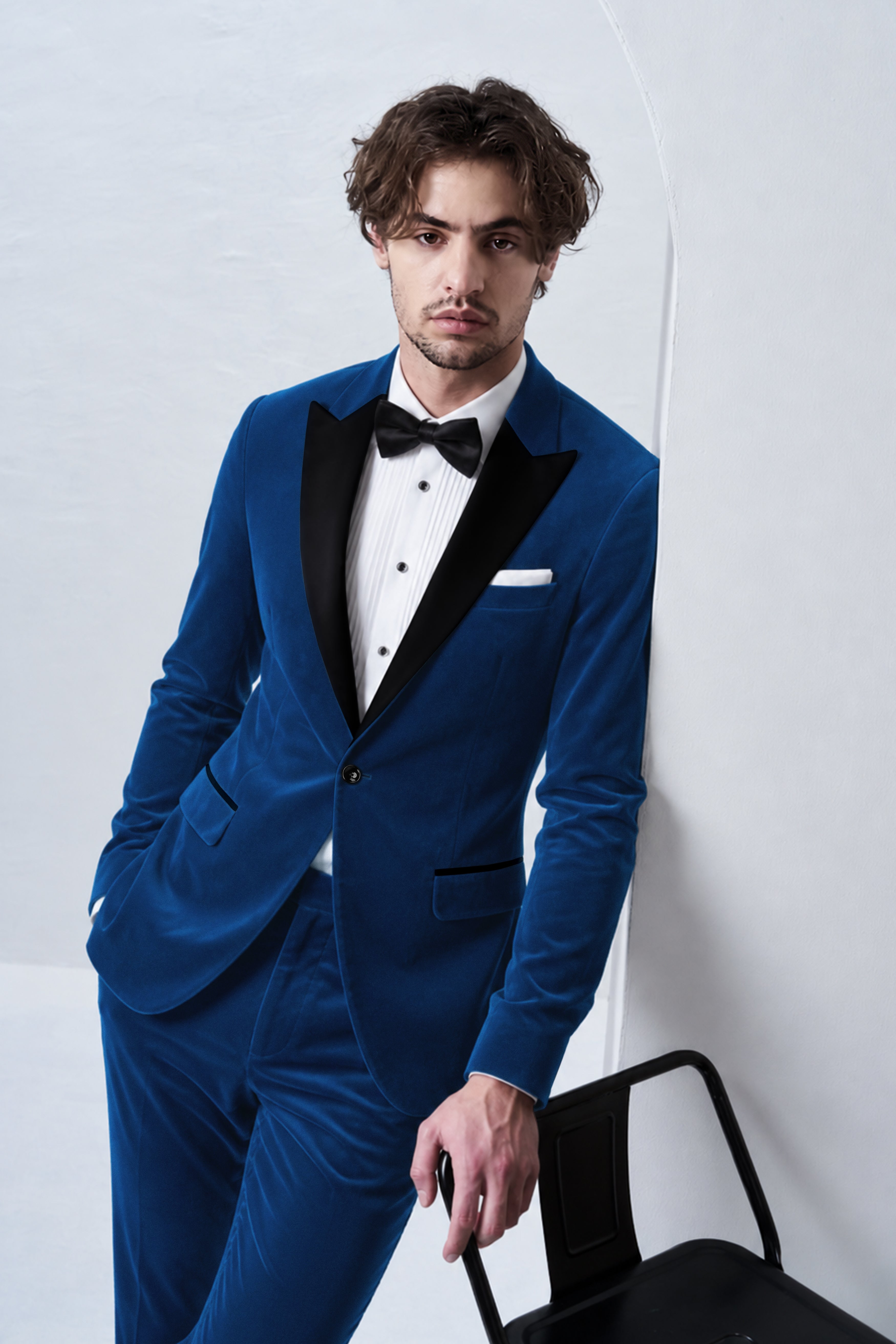 Caspian-Downriver Blue Velvet Stretchable Waistband Pant