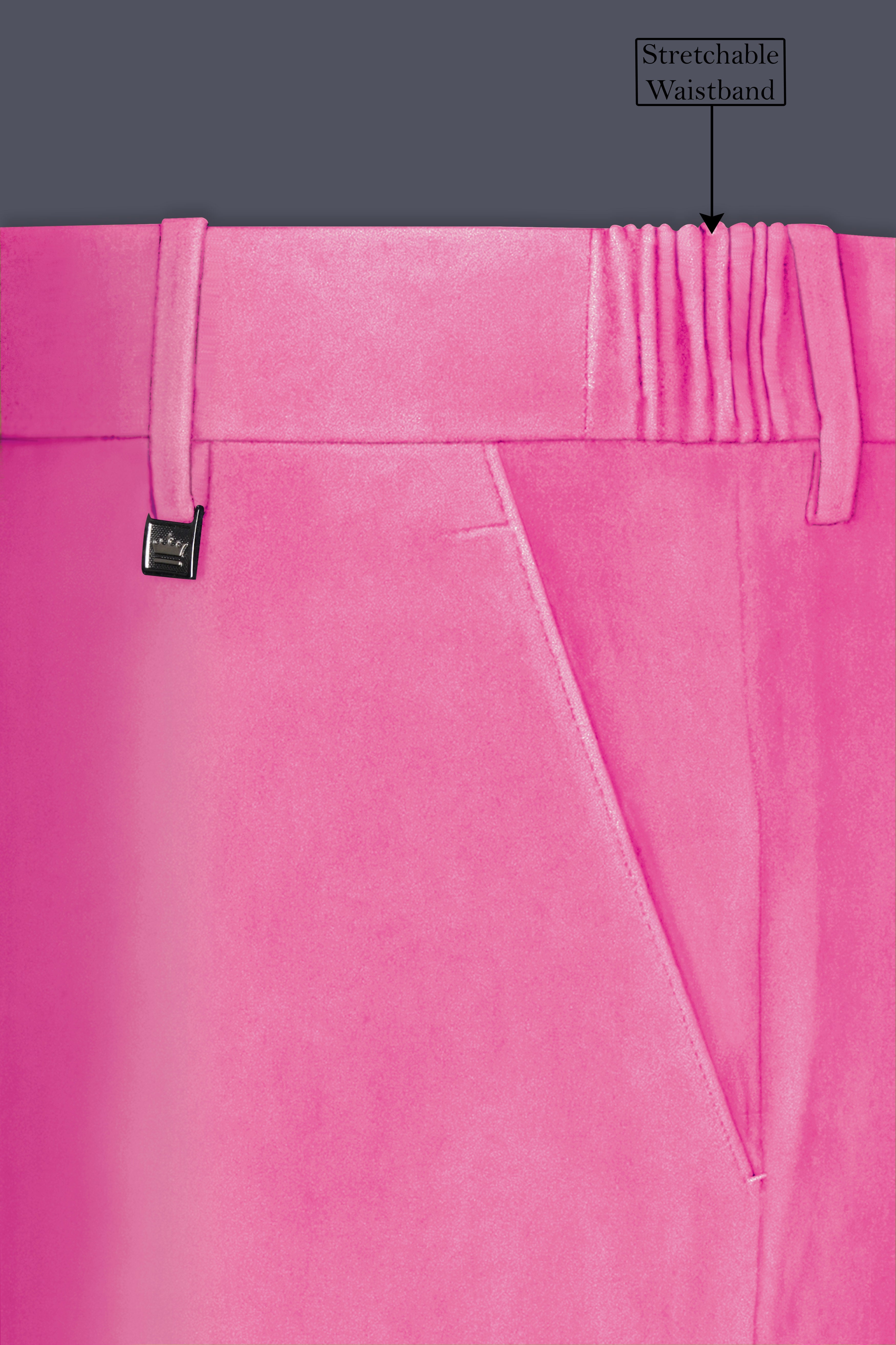 Veloura-Carissma Pink Velvet Stretchable Waistband Pant