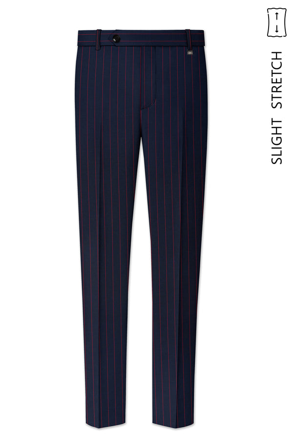Striata-Haiti Blue And Brick Pink Chalk Striped Wool Rich Slight Stretch Waistband Pant