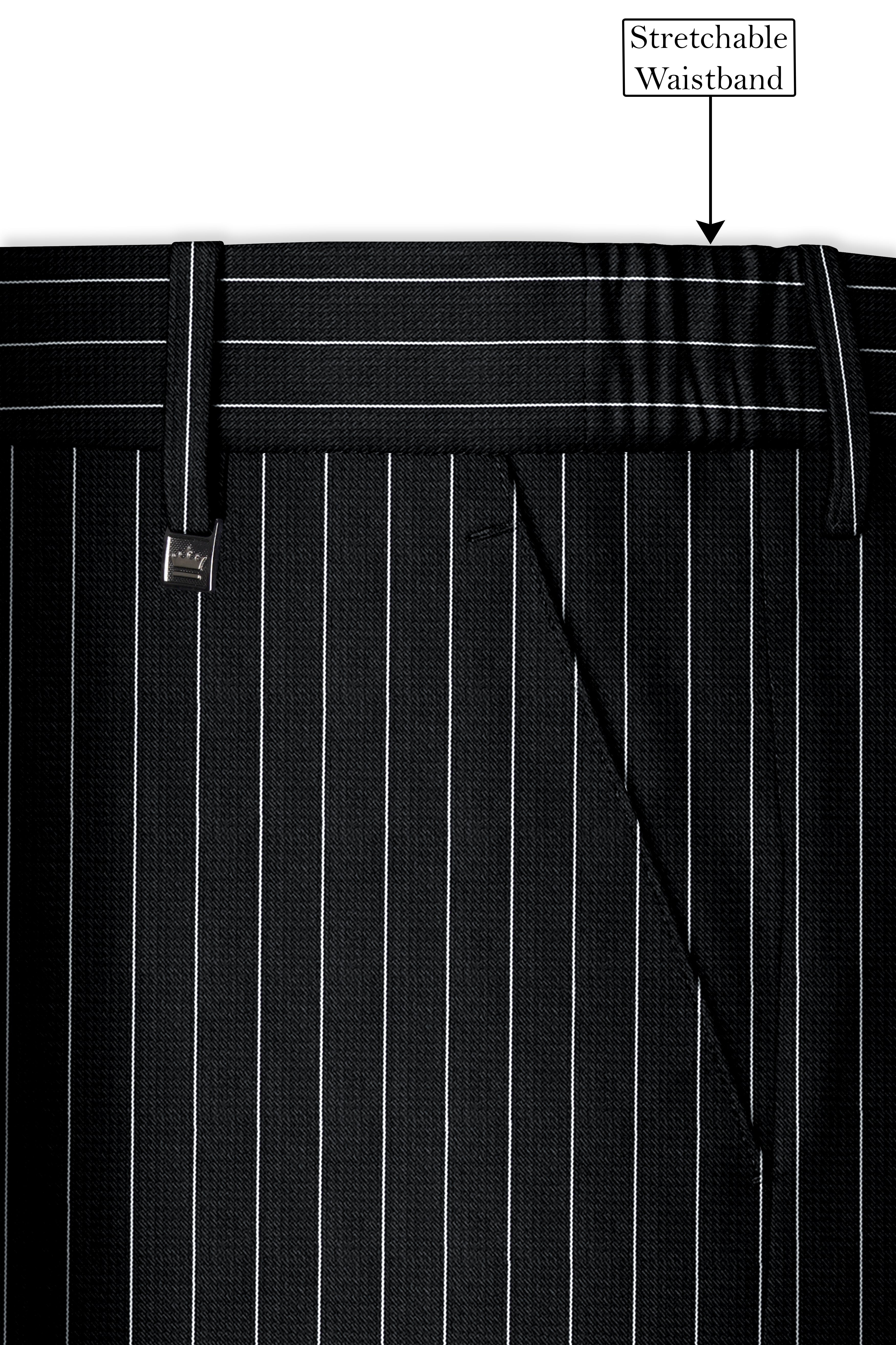 Viceroy-Jade Black And Bright White Chalk Striped Wool Rich Slight Stretch Waistband Pant