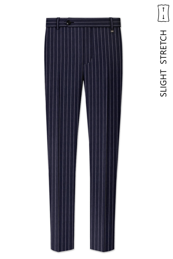 Regent-Ebony Blue And Bright White Chalk Striped Wool Rich Slight Stretch Waistband Pant