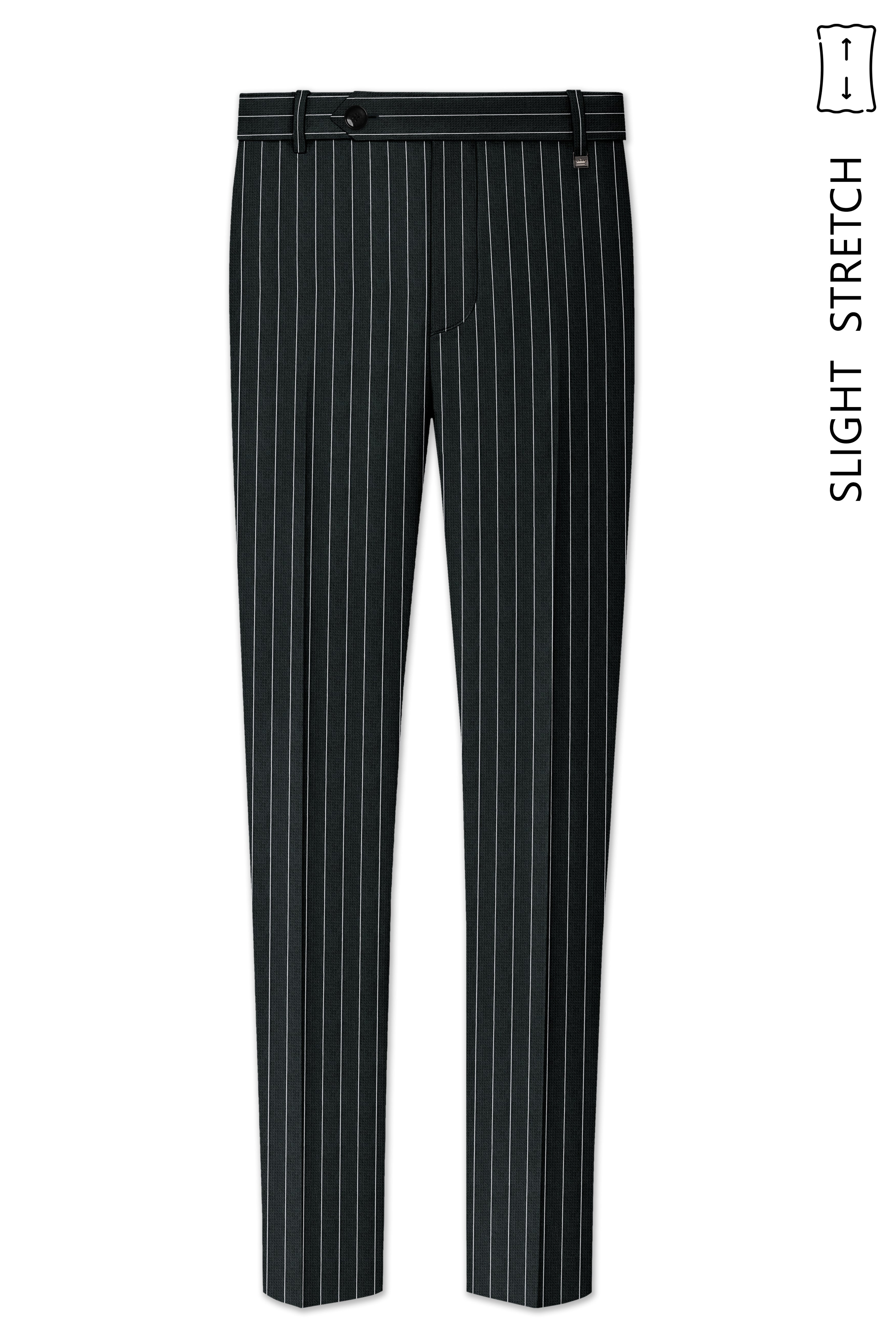 Viceroy-Hunter Green And Bright White Chalk Striped Wool Rich Slight Stretch Waistband Pant