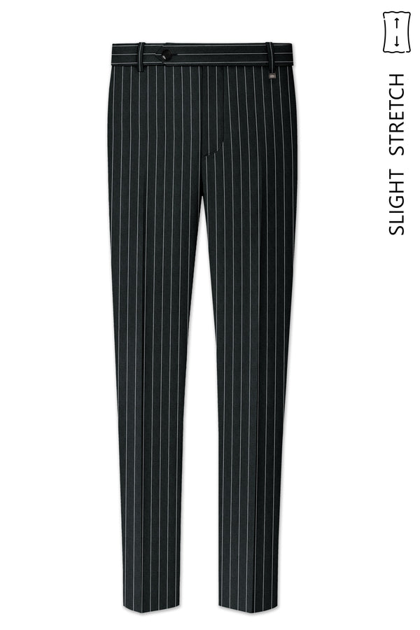 Viceroy-Hunter Green And Bright White Chalk Striped Wool Rich Slight Stretch Waistband Pant
