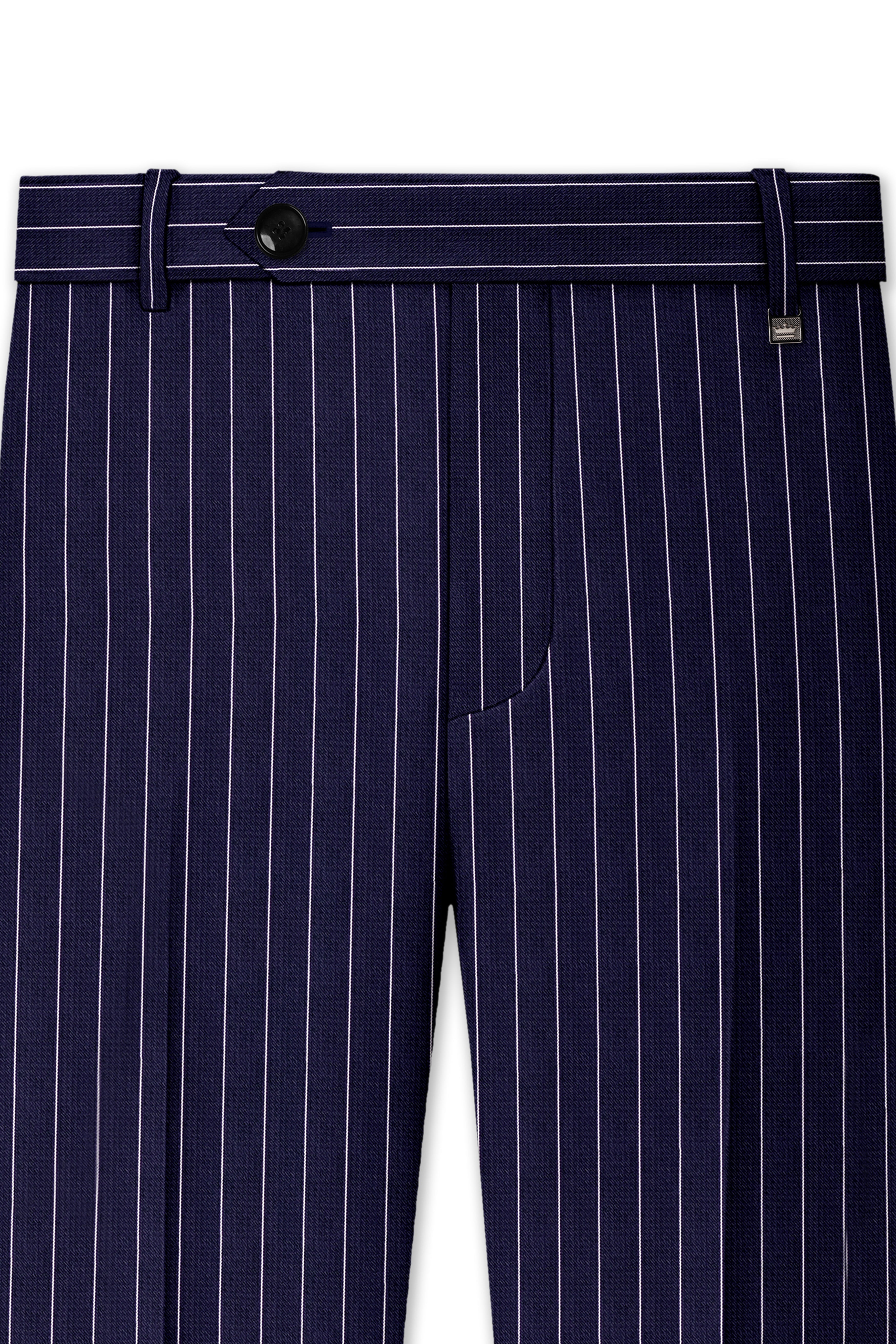 Ascot-Berry Blue And Bright White Chalk Striped Wool Rich Slight Stretch Waistband Pant