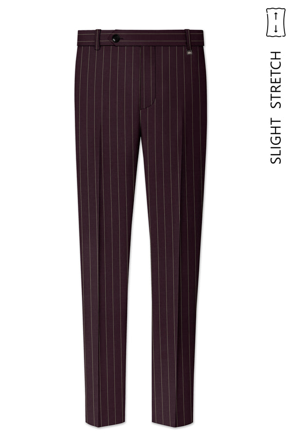 Valiant-Seal Maroon And Bright White Chalk Striped Wool Rich Slight Stretch Waistband Pant