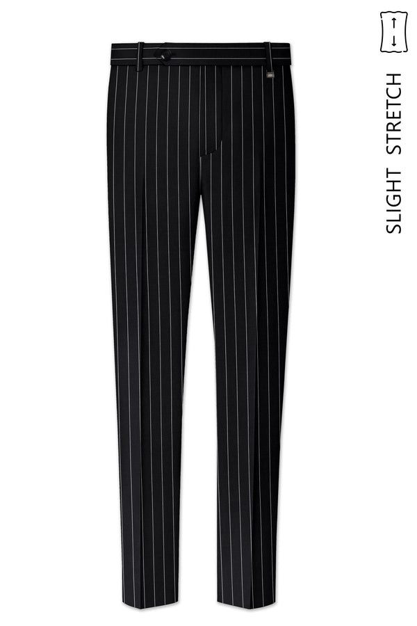 Veritas-Jade Black And Bright White Pin Striped Wool Rich Slight Stretch Waistband Pant