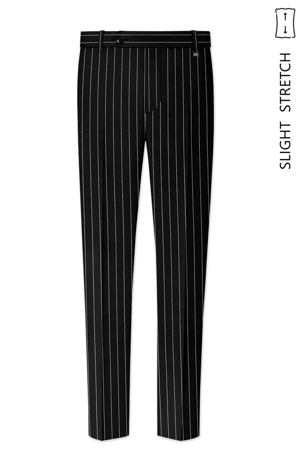 Noirline-Jade Black And Bright White Awning Striped Wool Rich Slight Stretch Waistband Pant