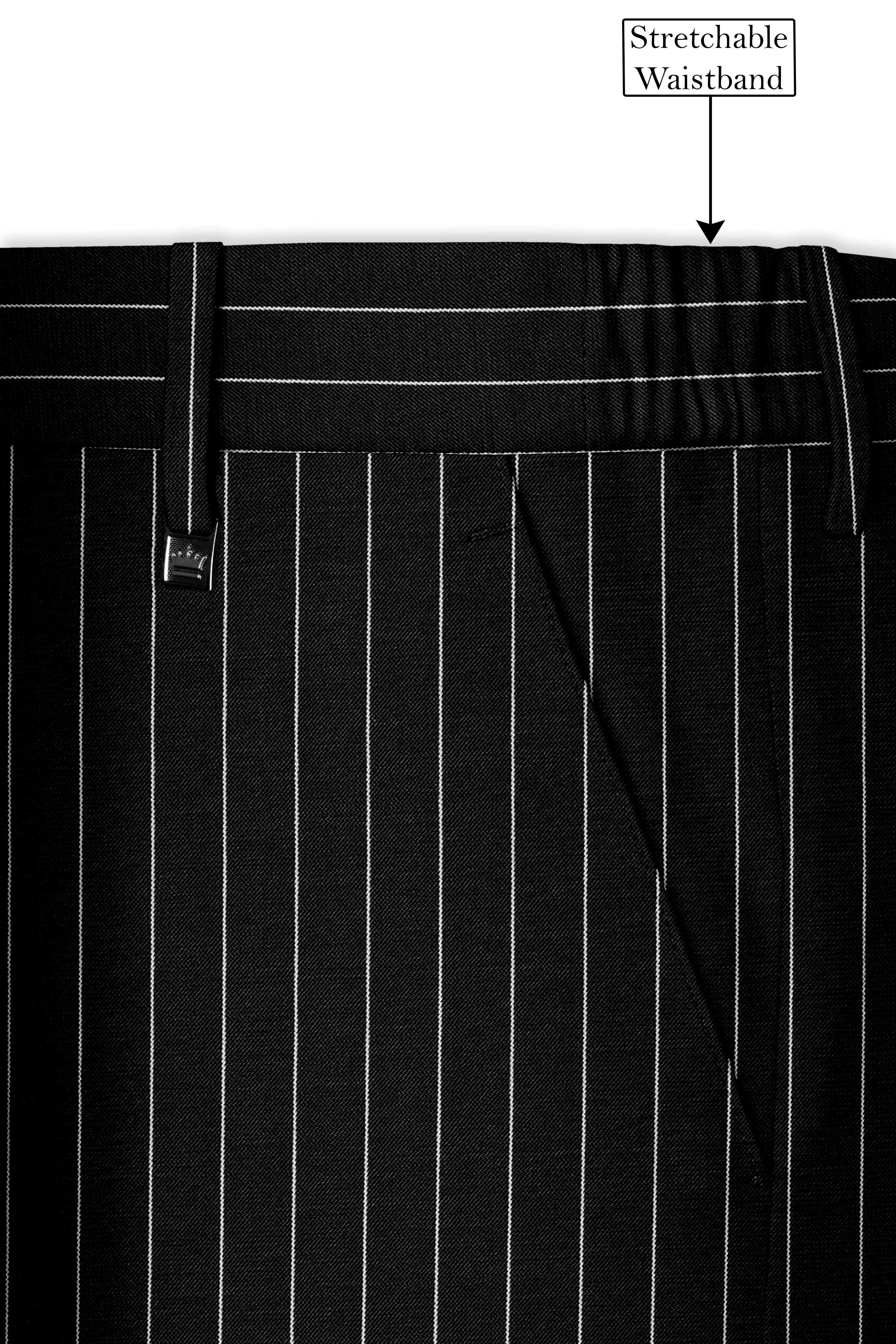Noirline-Jade Black And Bright White Awning Striped Wool Rich Slight Stretch Waistband Pant