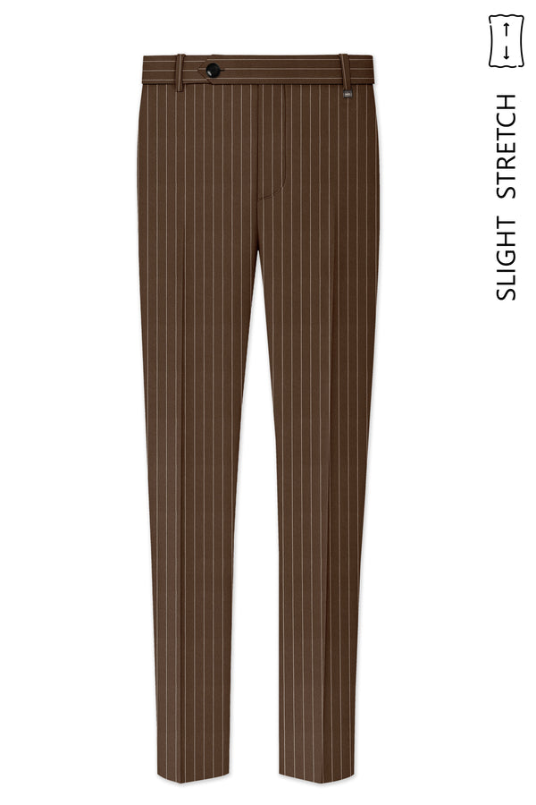 Bristol-Iroko Brown And Bright White Chalk Striped Wool Rich Slight Stretch Waistband Pant