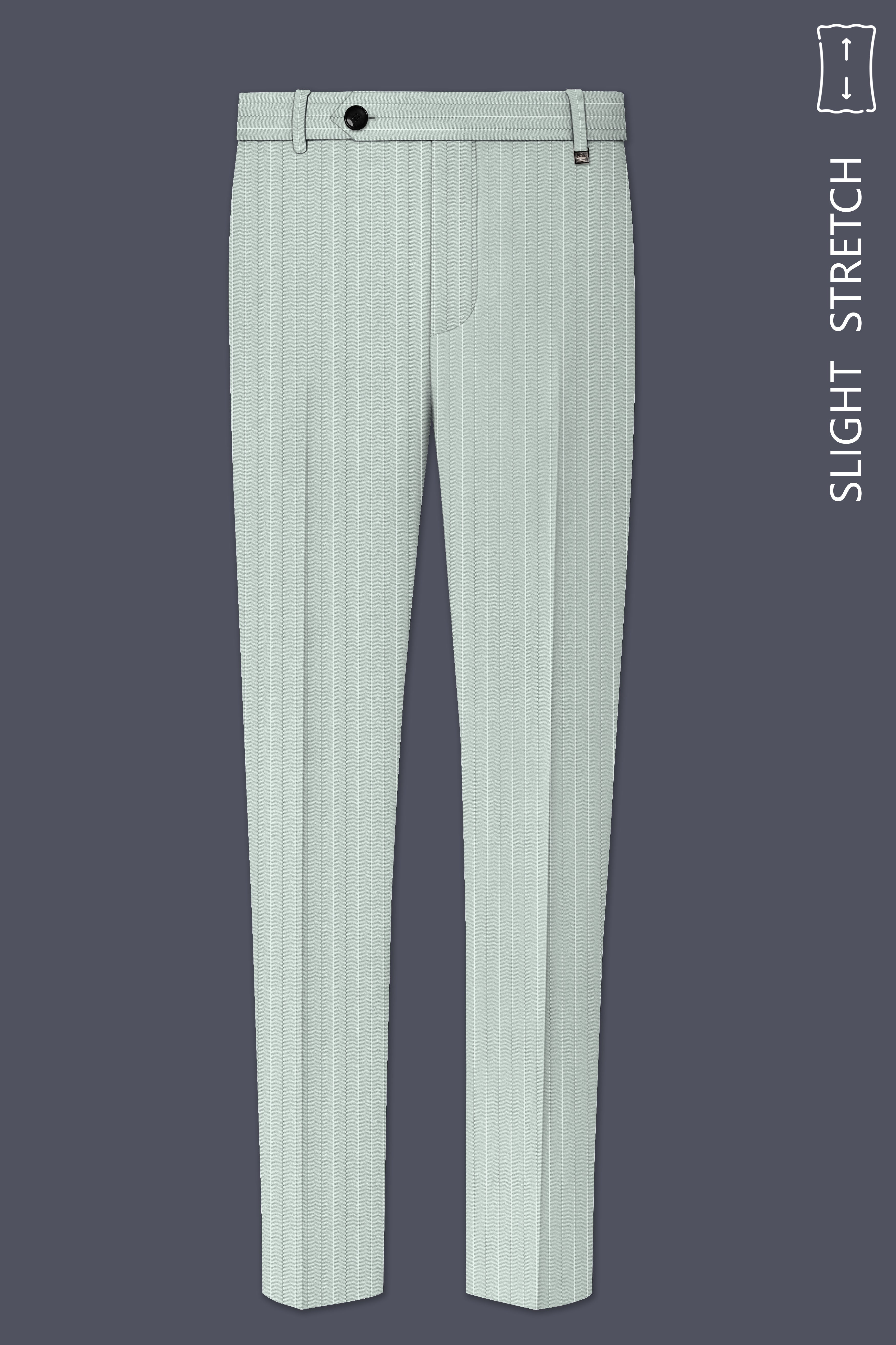 Halcyon-Pale Slate Green Herringbone Striped Wool Rich Slight Stretch Waistband Pant