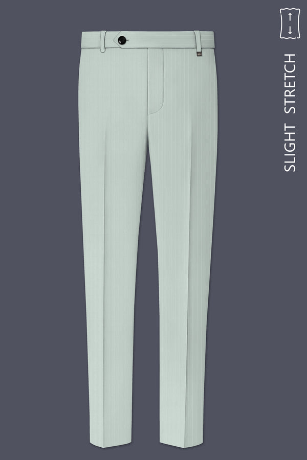 Halcyon-Pale Slate Green Herringbone Striped Wool Rich Slight Stretch Waistband Pant