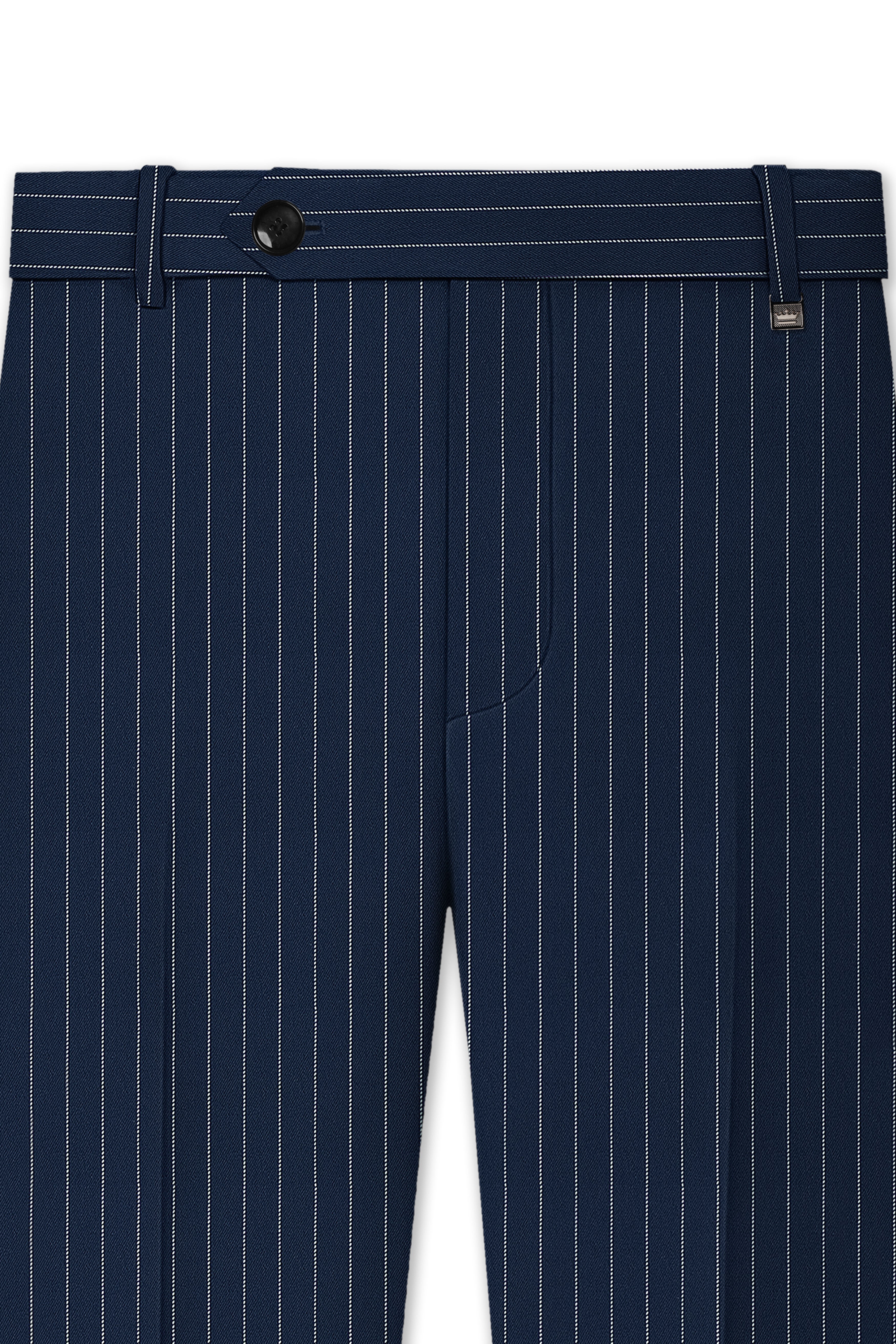 Veritus-Zodiac Blue And Bright White Chalk Striped Wool Rich Slight Stretch Waistband Pant