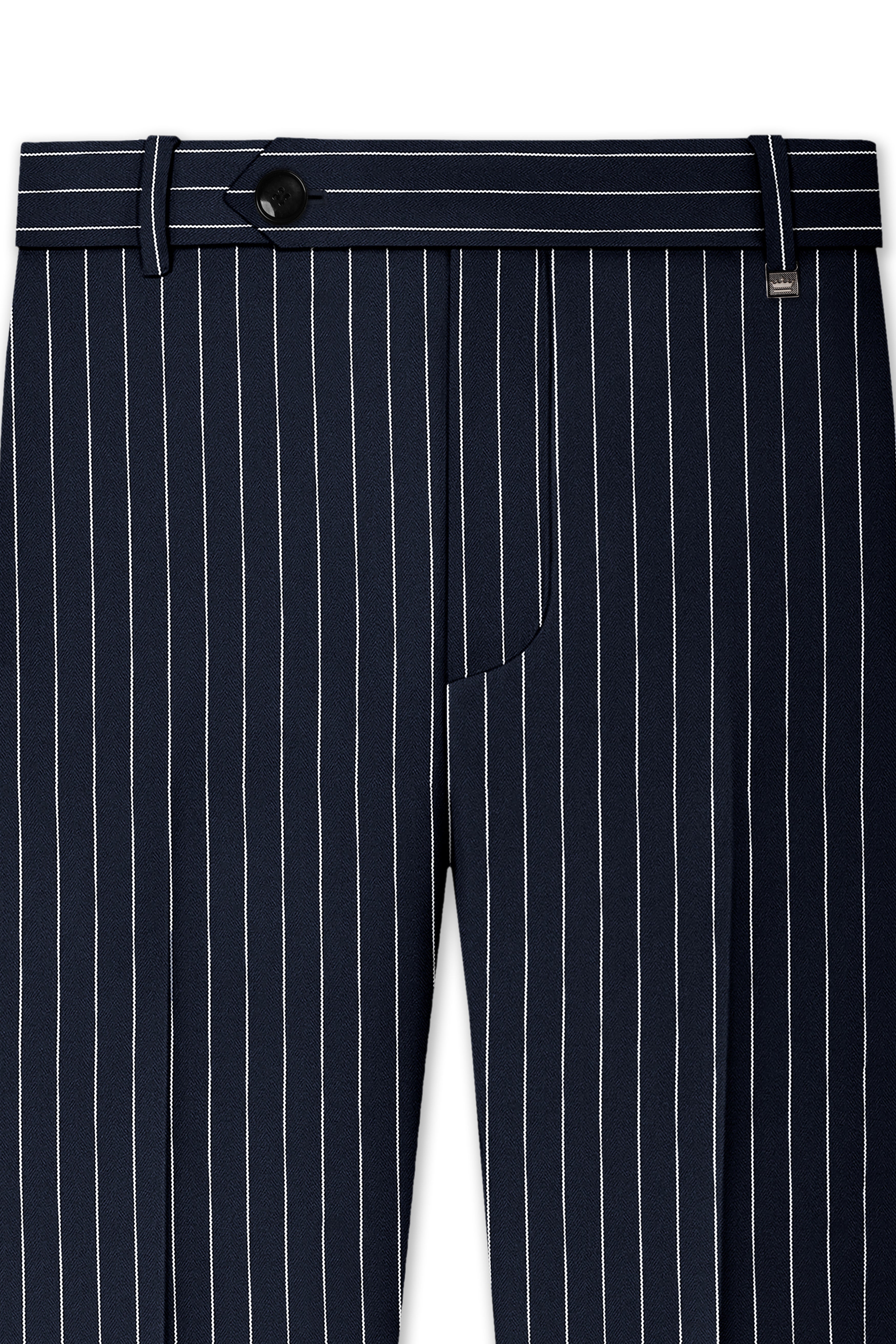 Echelon-Vulcan Blue Herringbone Striped Wool Rich Slight Stretch Waistband Pant