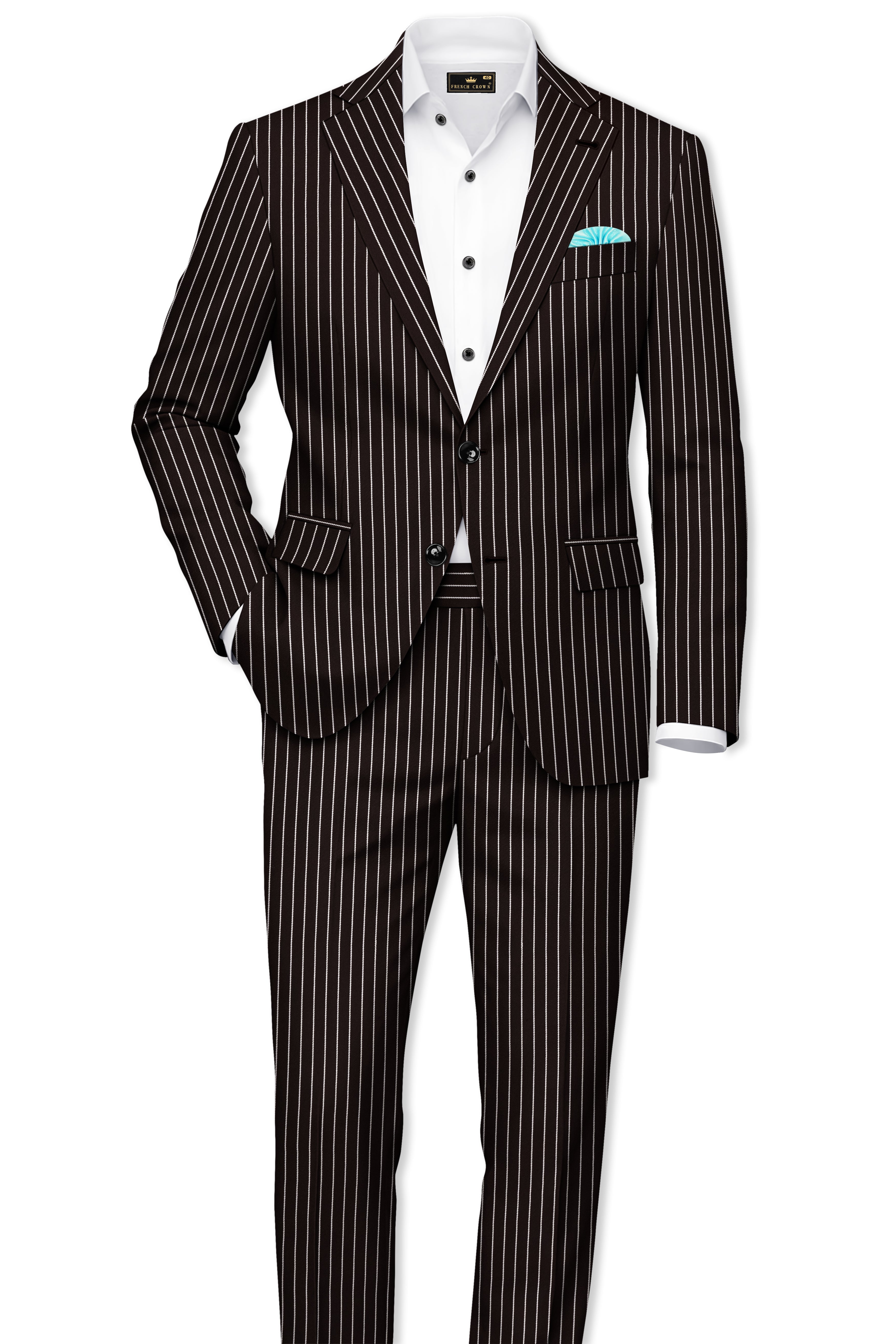 Bastion-Gondola Brown And Bright White Chalk Striped Wool Rich Slight Stretch Waistband Pant