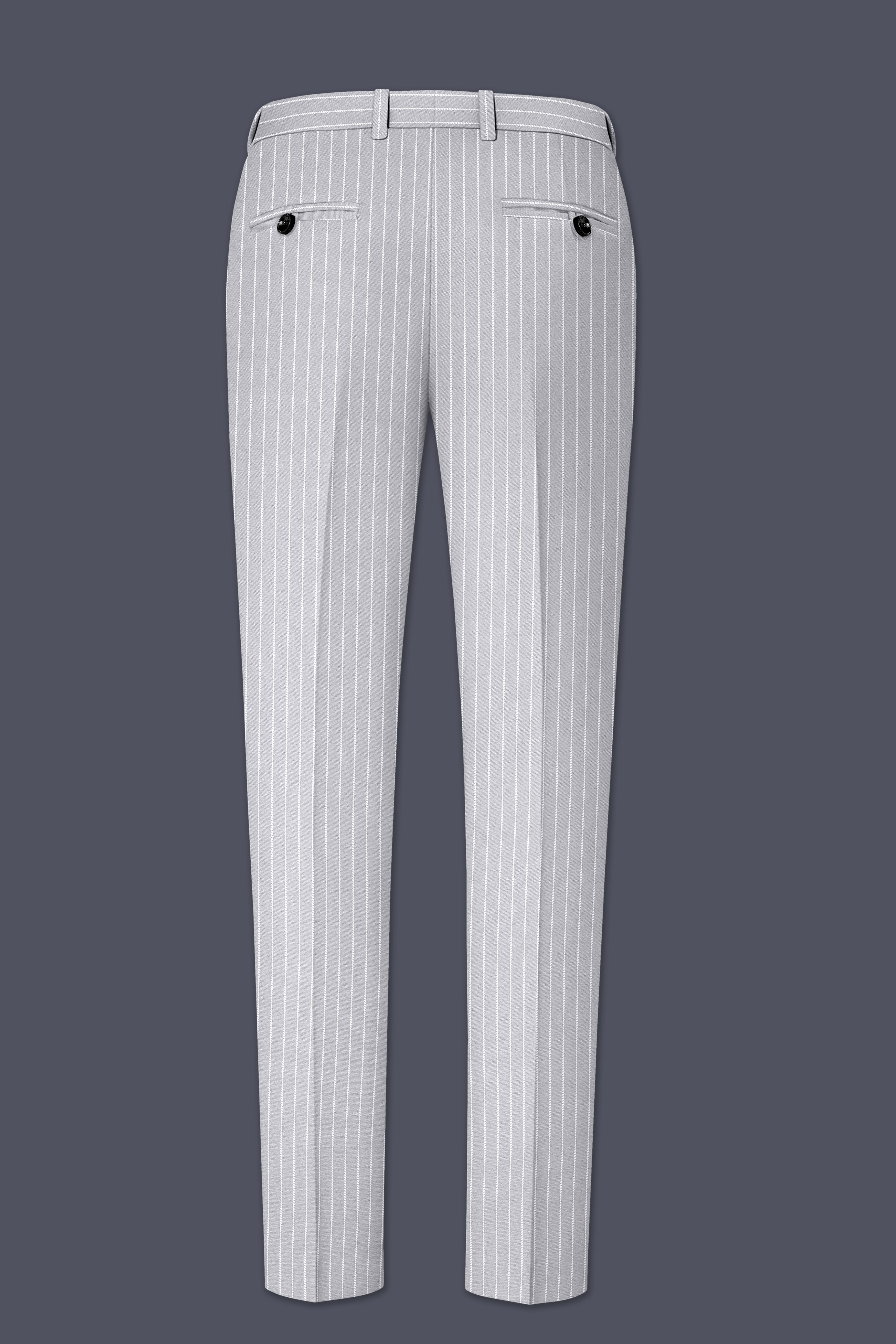 Sterlan-Goose Gray And Bright White Chalk Striped Wool Rich Slight Stretch Waistband Pant