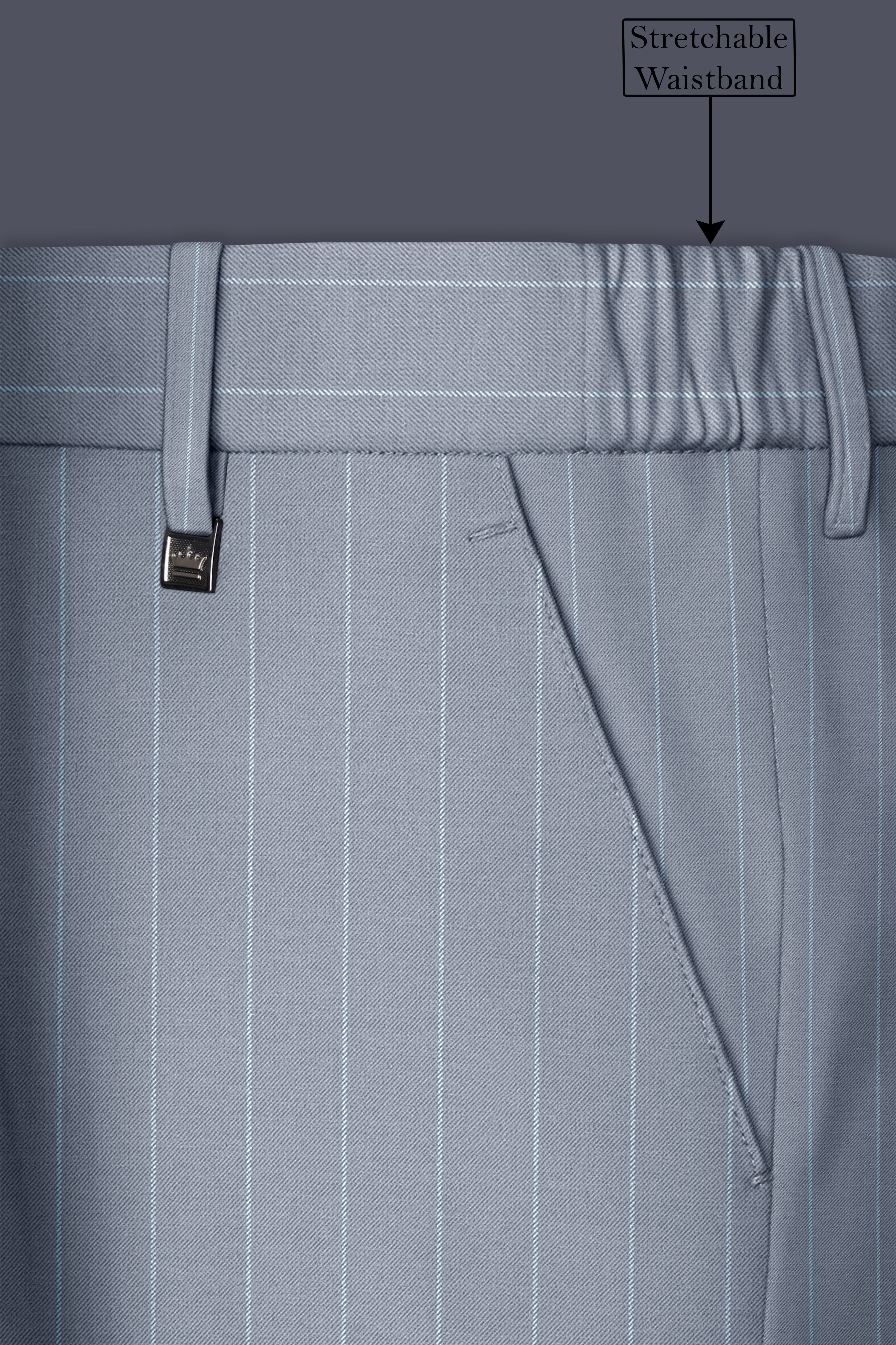 Prestige-Regent Gray And Bright White Chalk Striped Wool Rich Slight Stretch Waistband Pant