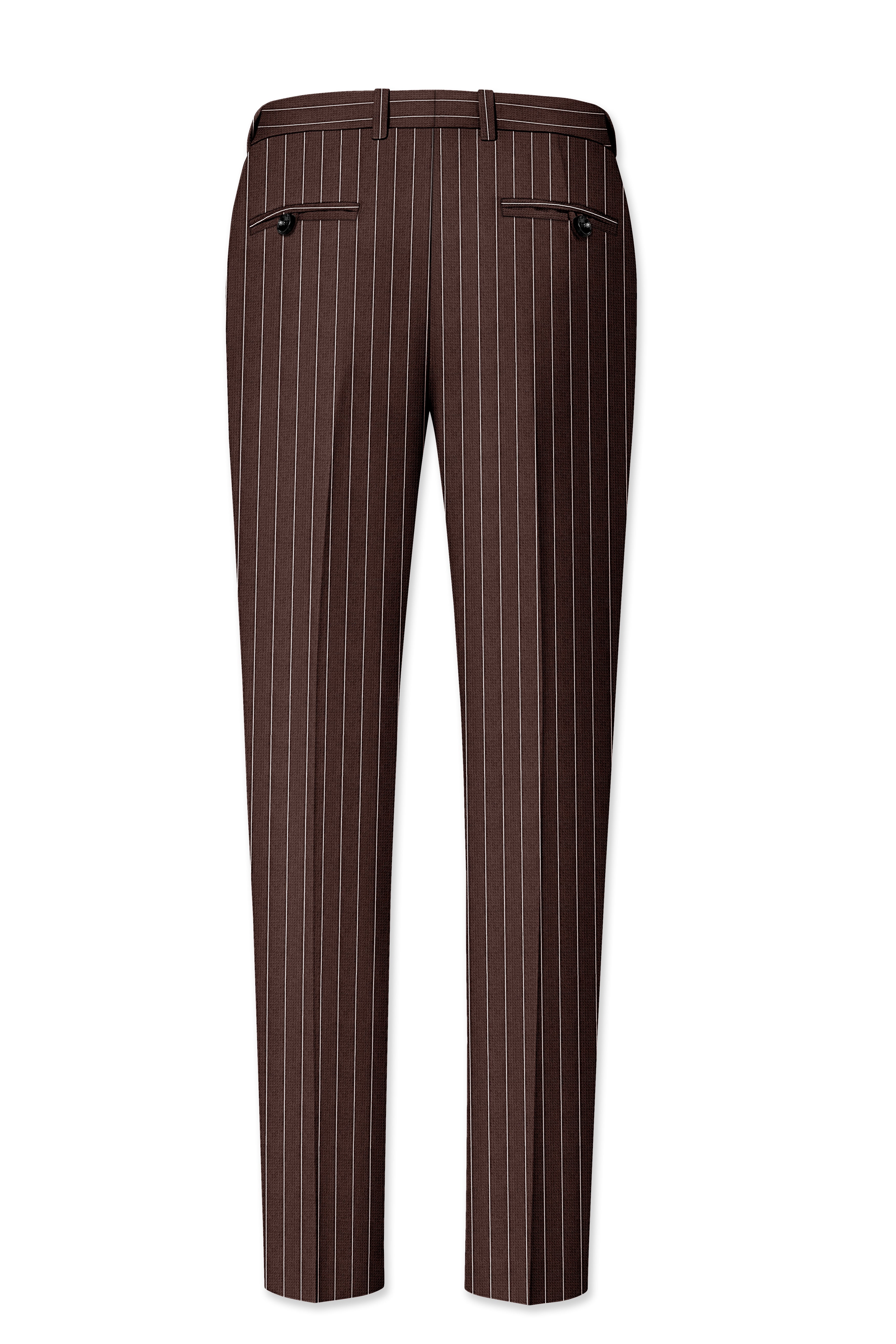 Bristol-Bistre Brown And Bright White Chalk Striped Wool Rich Slight Stretch Waistband Pant