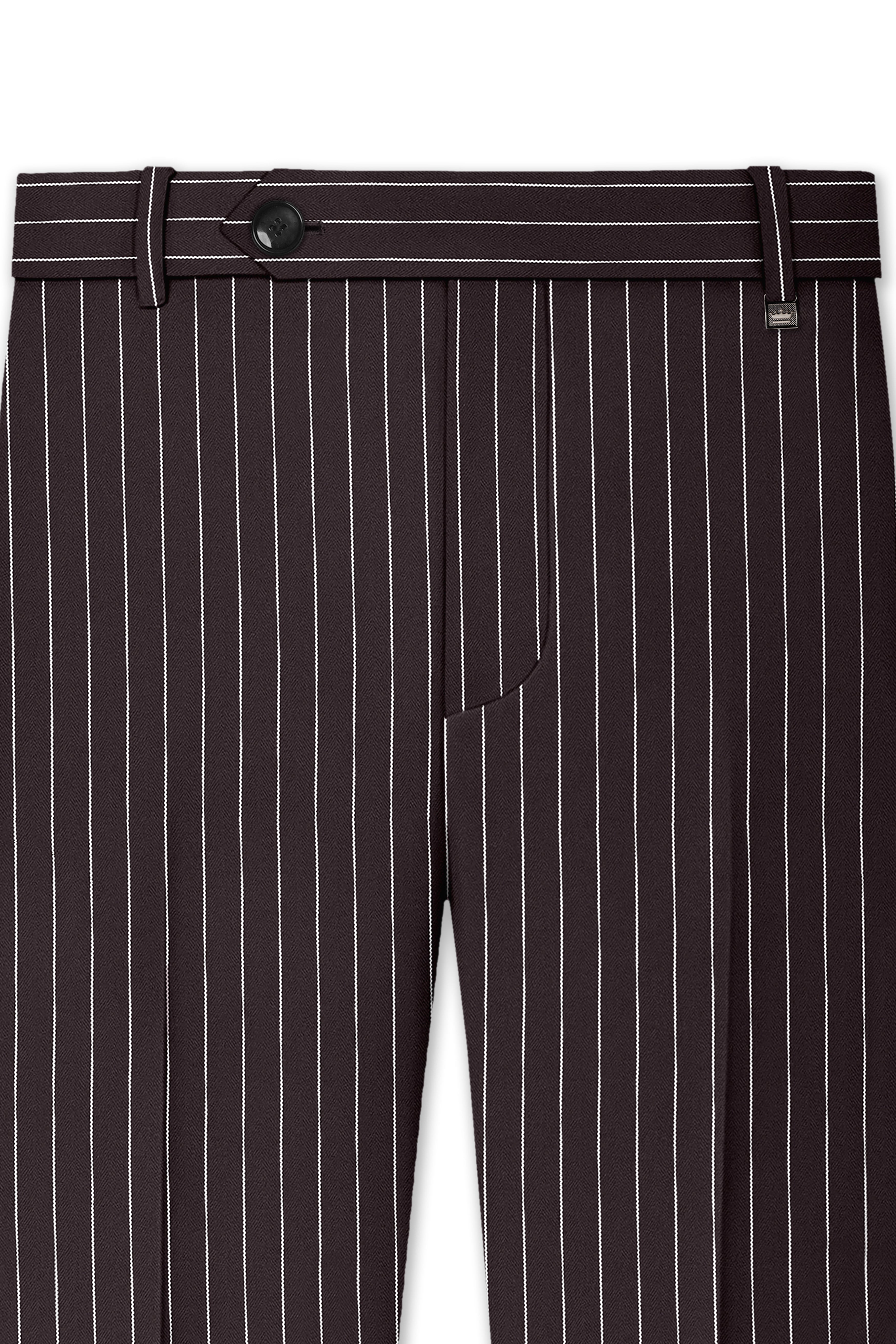Volt-Thunder Brown Herringbone Striped Wool Rich Slight Stretch Waistband Pant