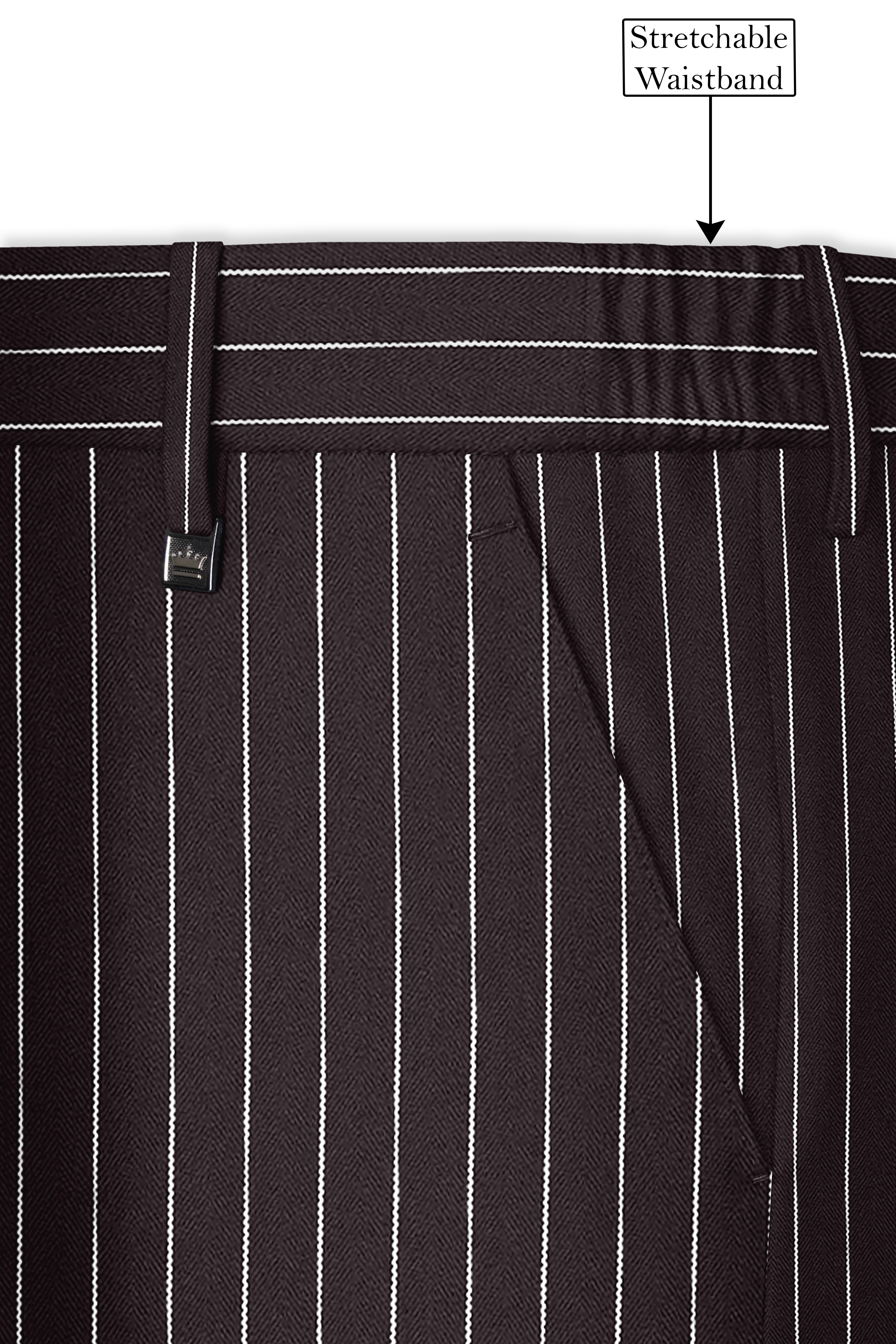 Volt-Thunder Brown Herringbone Striped Wool Rich Slight Stretch Waistband Pant