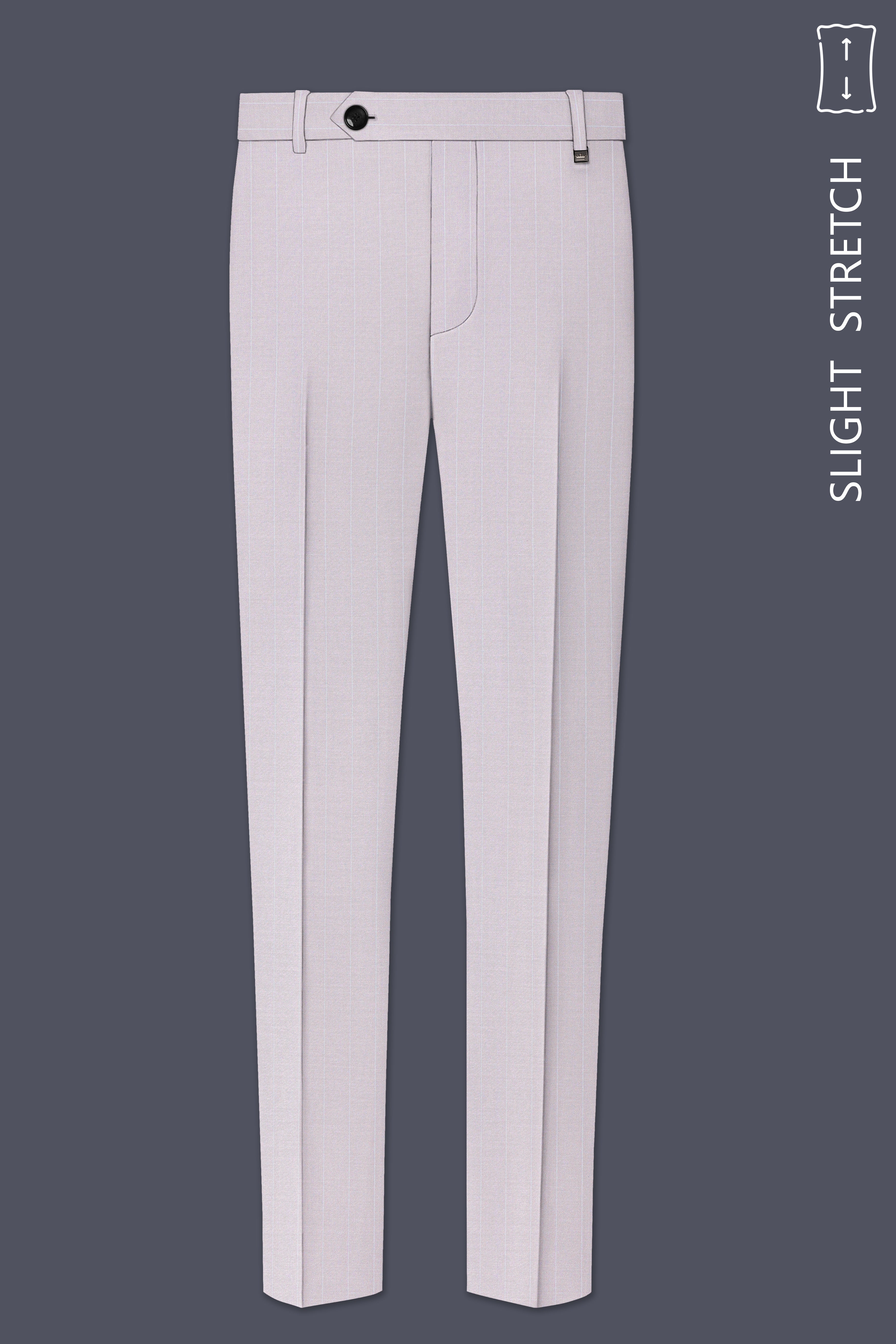 Roselle-Thistle Pink And Bright White Chalk Striped Wool Rich Slight Stretch Waistband Pant