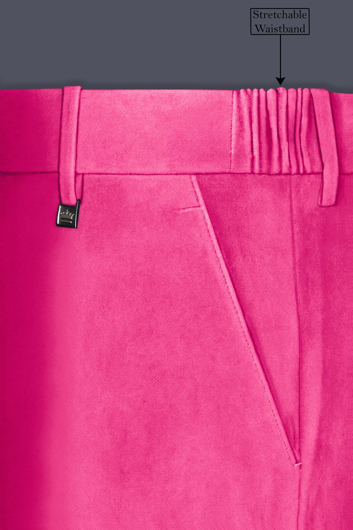 Roselle-Cerise Pink Velvet Stretchable Waistband Pant