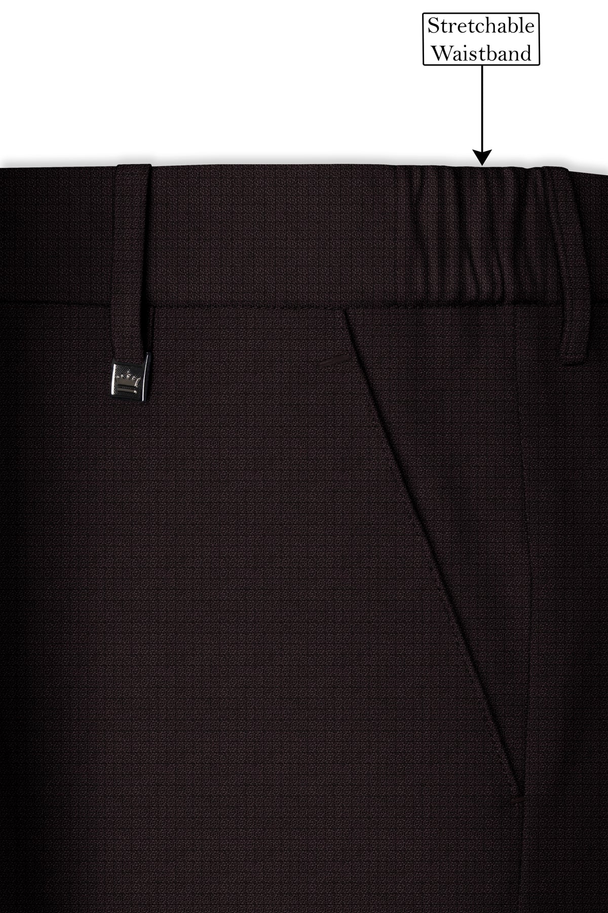 Regency-Cocoa Brown Diamond Textured Wool Rich Slight Stretch Waistband Pant