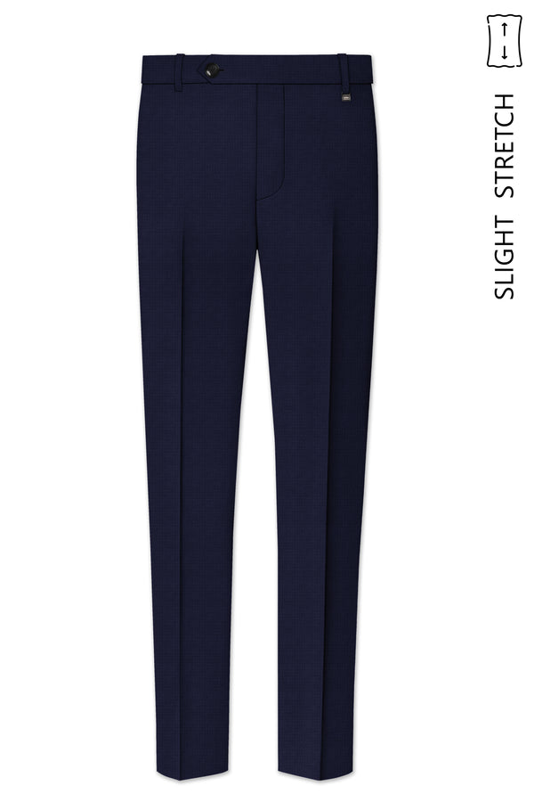 Nocturne-Mirage Navy Diamond Textured Wool Rich Slight Stretch Waistband Pant