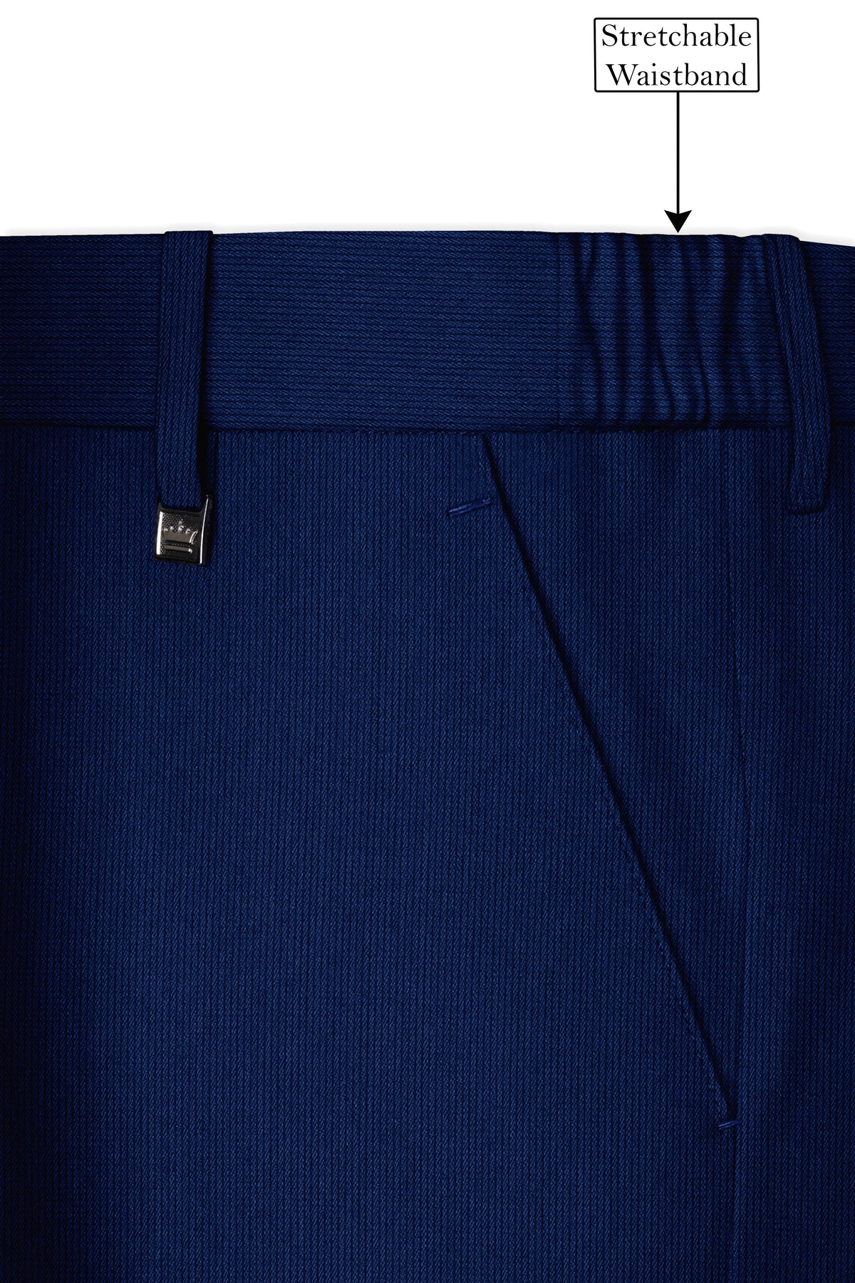 Velmont-Bunting Blue Diamond Textured Wool Rich Slight Stretch Waistband Pant