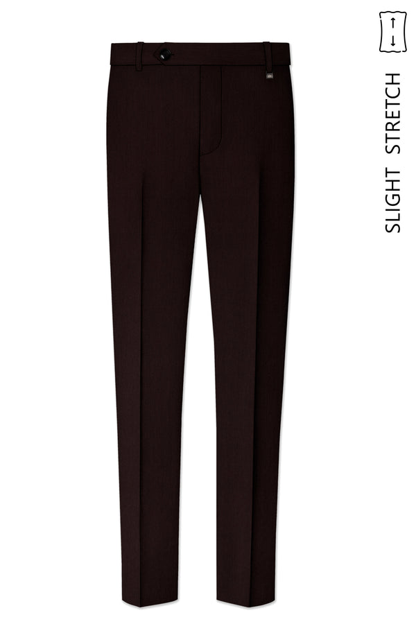 Terrano-Creole Brown Diamond Textured Wool Rich Slight Stretch Waistband Pant