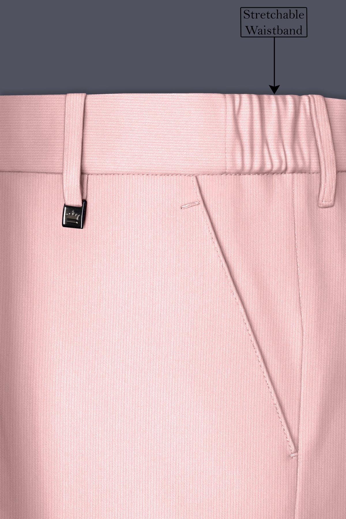 Elara-Cosmos Pink Diamond Textured Wool Rich Slight Stretch Waistband Pant