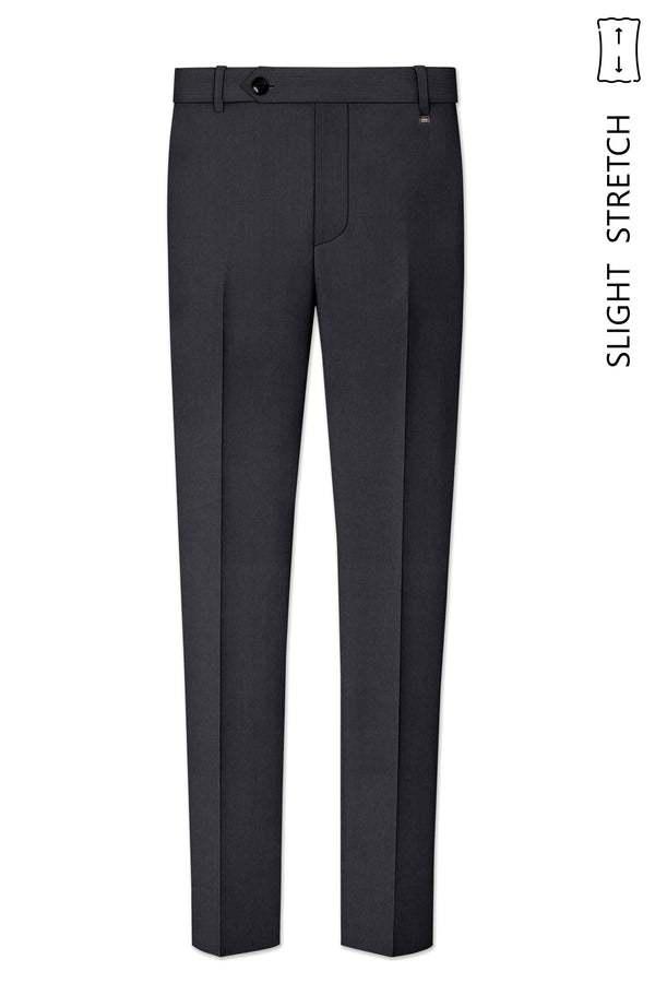 Axton-Baltic Sea Gray Diamond Textured Wool Rich Slight Stretch Waistband Pant