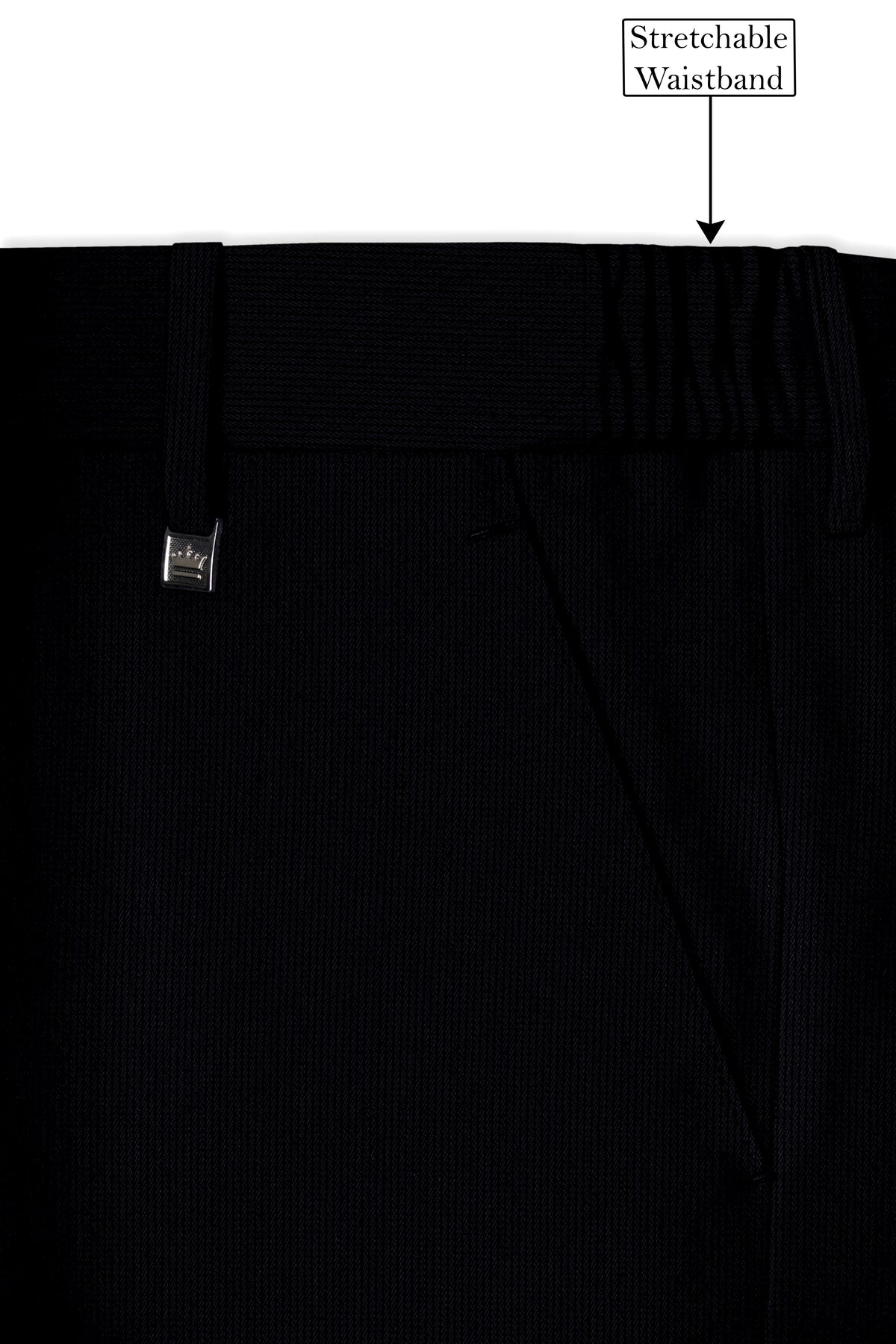 Onyx-Jade Black Diamond Textured Wool Rich Slight Stretch Waistband Pant